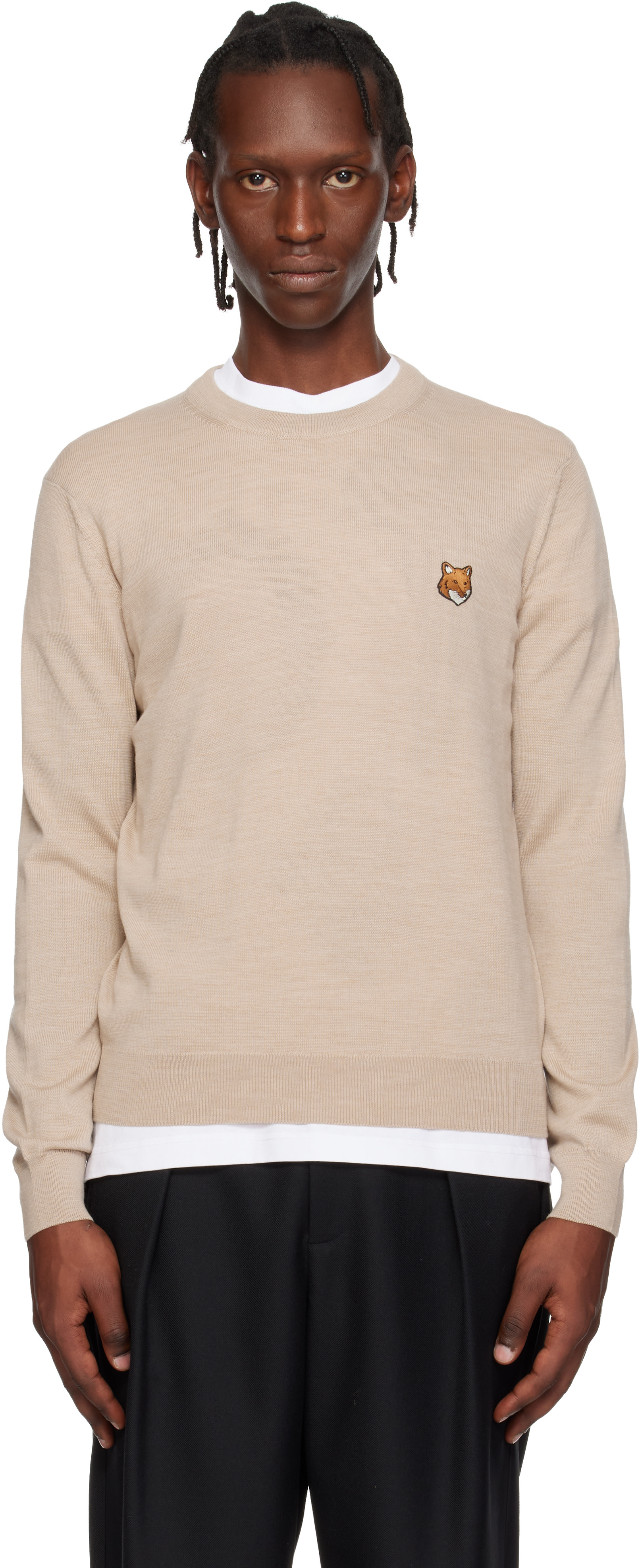 Kitsuné sweater Maison Kitsuné: Beige Fox Head Merino Regular Sweater | SSENSE Canada