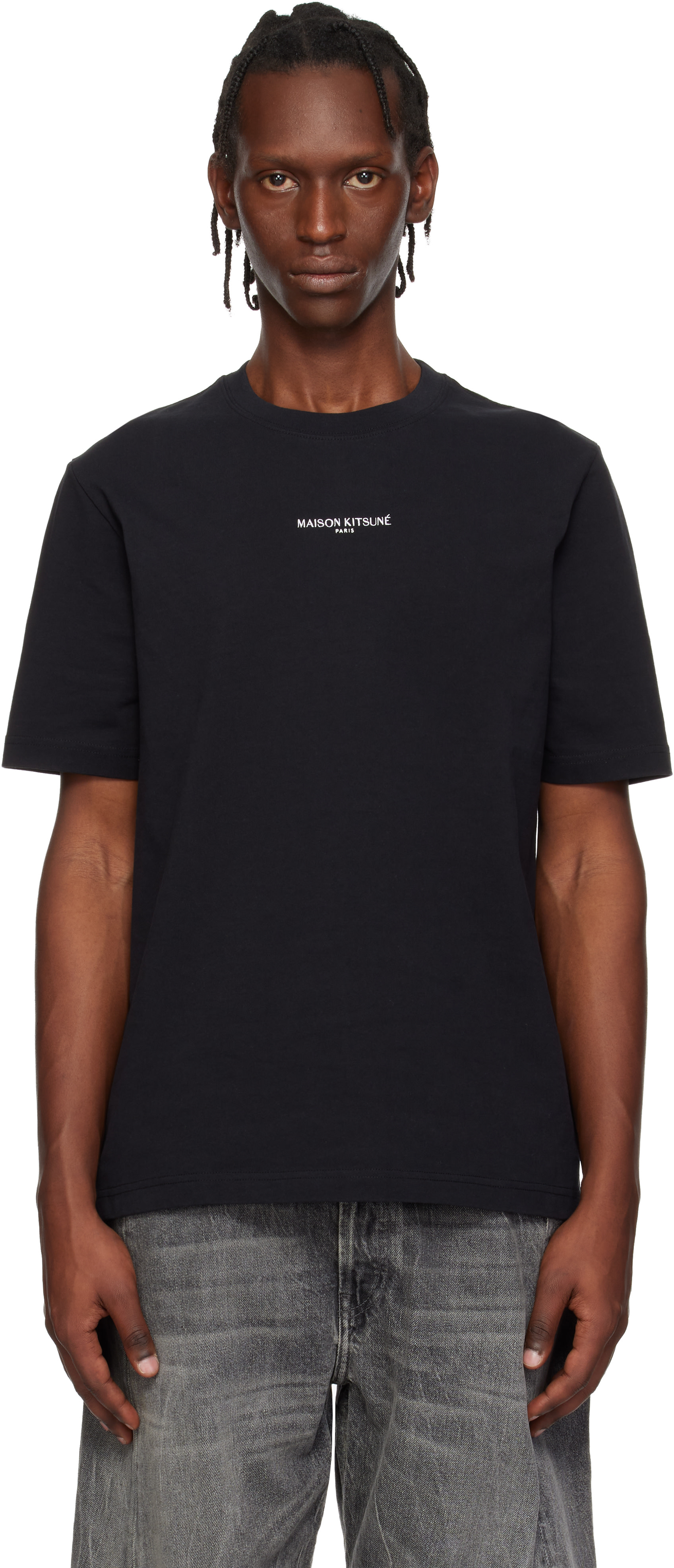 Maison Kitsuné: Black 'Maison Kitsuné Paris' Comfort T-shirt | SSENSE