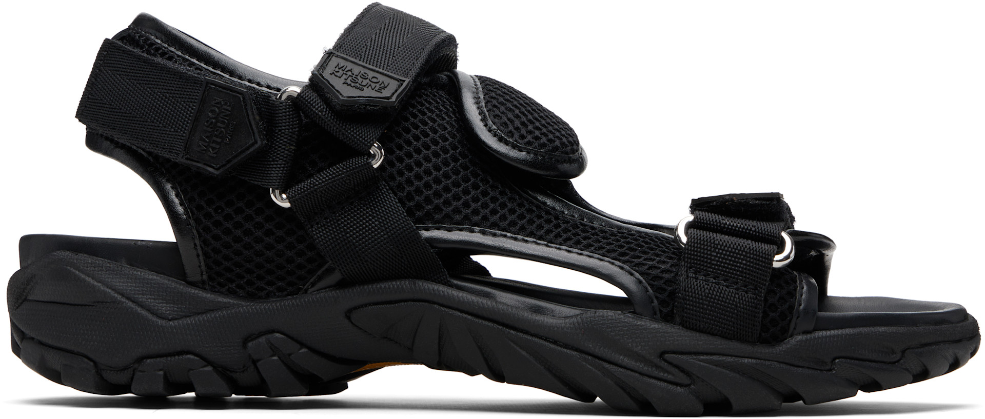 M0120C1 Natura+Salön ドットイー NS-DOTE-01 Maison Kitsuné: Black Mesh Sandals | SSENSE