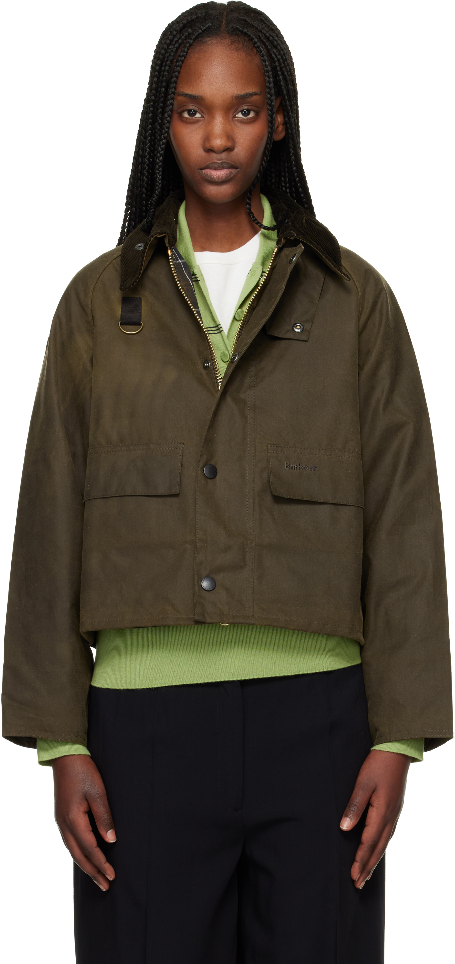 Barbour spey カーキ Msize Barbour: Khaki Spey Slim Waxed Jacket | SSENSE Canada