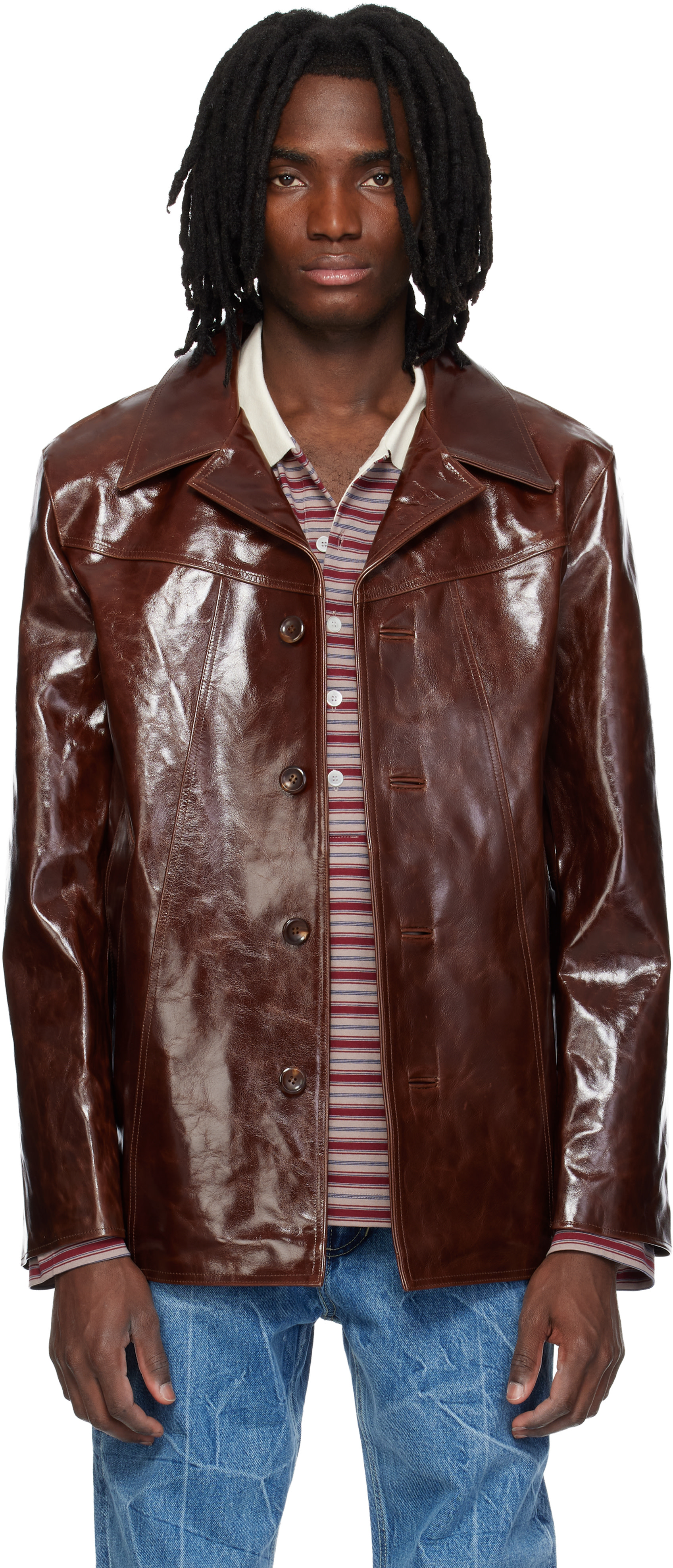 MMIC: Brown Boulevard Leather Coat | SSENSE