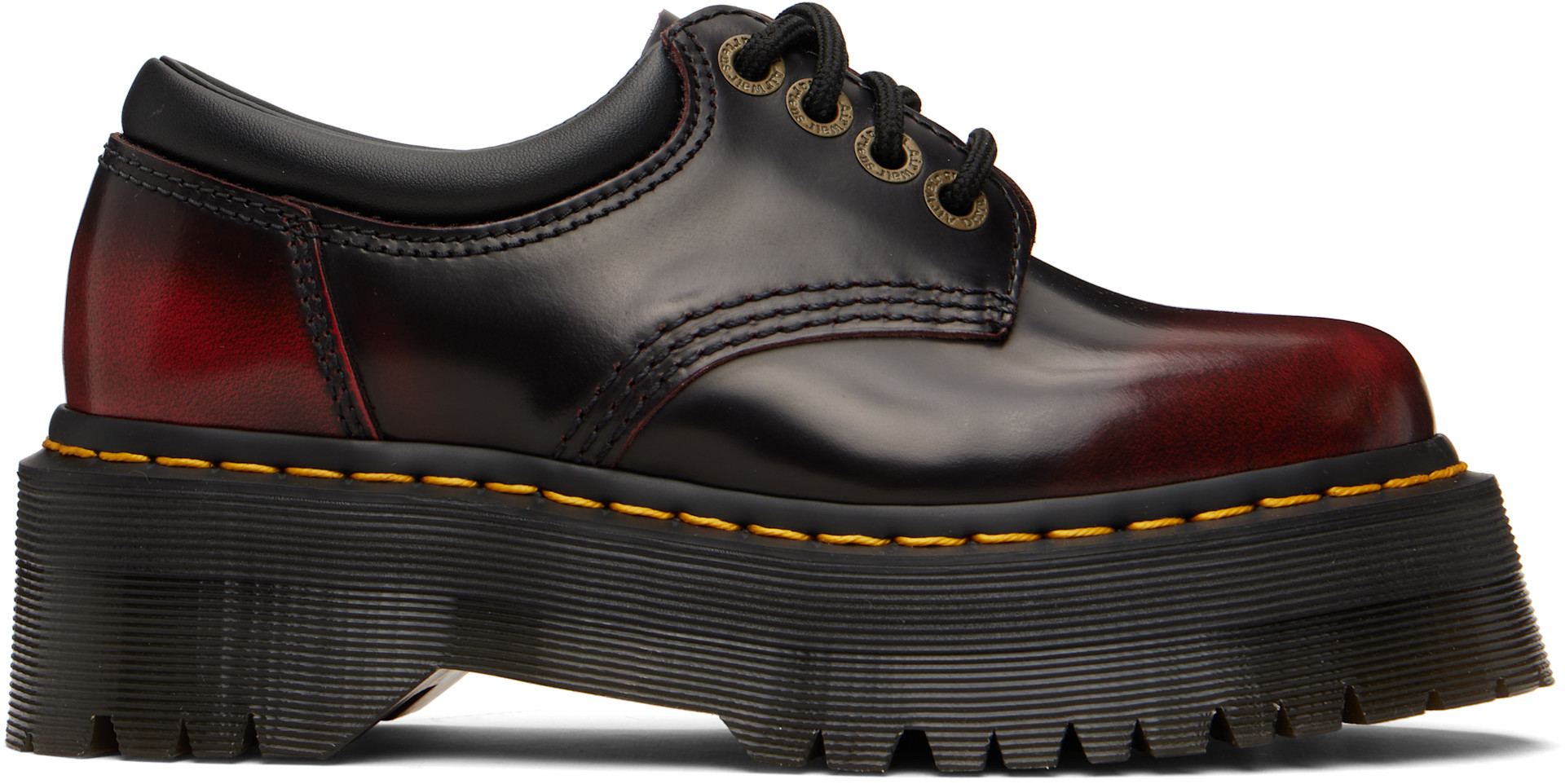 Dr. Martens: Burgundy 8053 Quad Platform Derbys | SSENSE Canada
