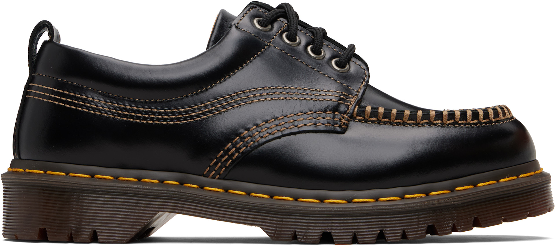 Dr. Martens Lowell ブラック ローファー US8 Dr. Martens: Black Leather Lowell Derbys | SSENSE