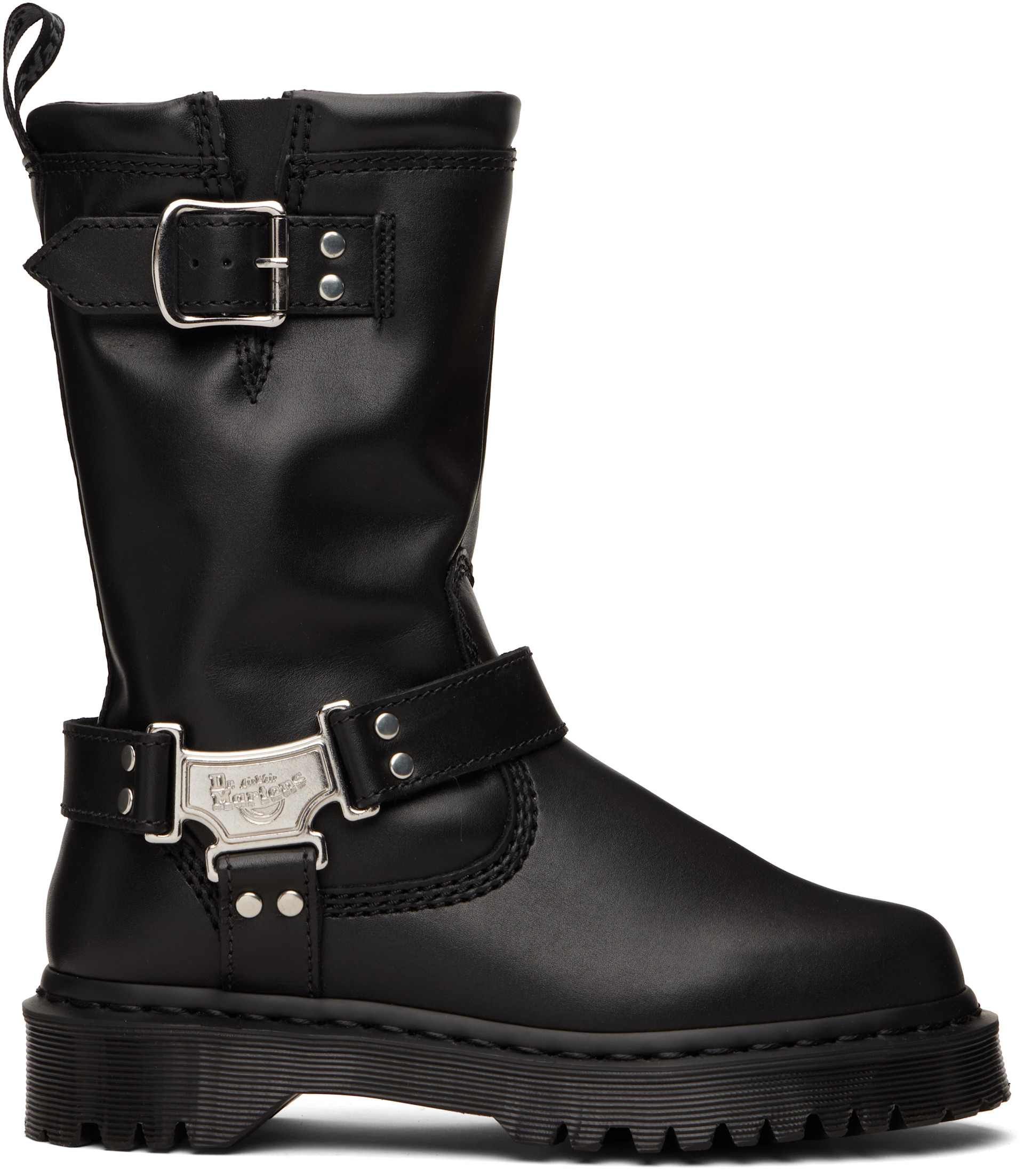 Dr. Martens ANISTONE HI リガーブーツ　黒 Dr. Martens: Black Anistone Hi Leather Biker Boots | SSENSE