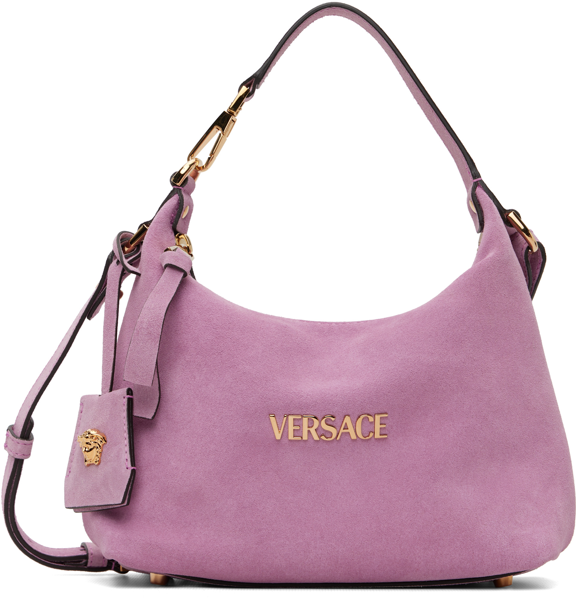 バッグ VERSACE Versace: ピンク Versace Tag スエード バッグ | SSENSE 日本