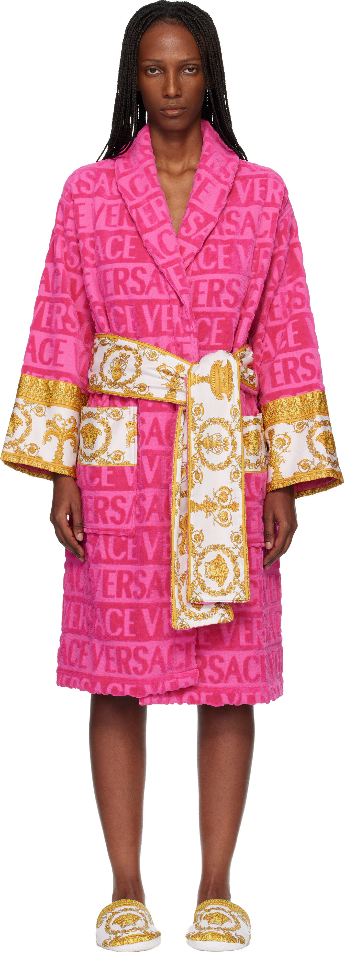 versace dressing gown pink Versace I Baroque Kids Bathrobe, Unisex, Pink, S