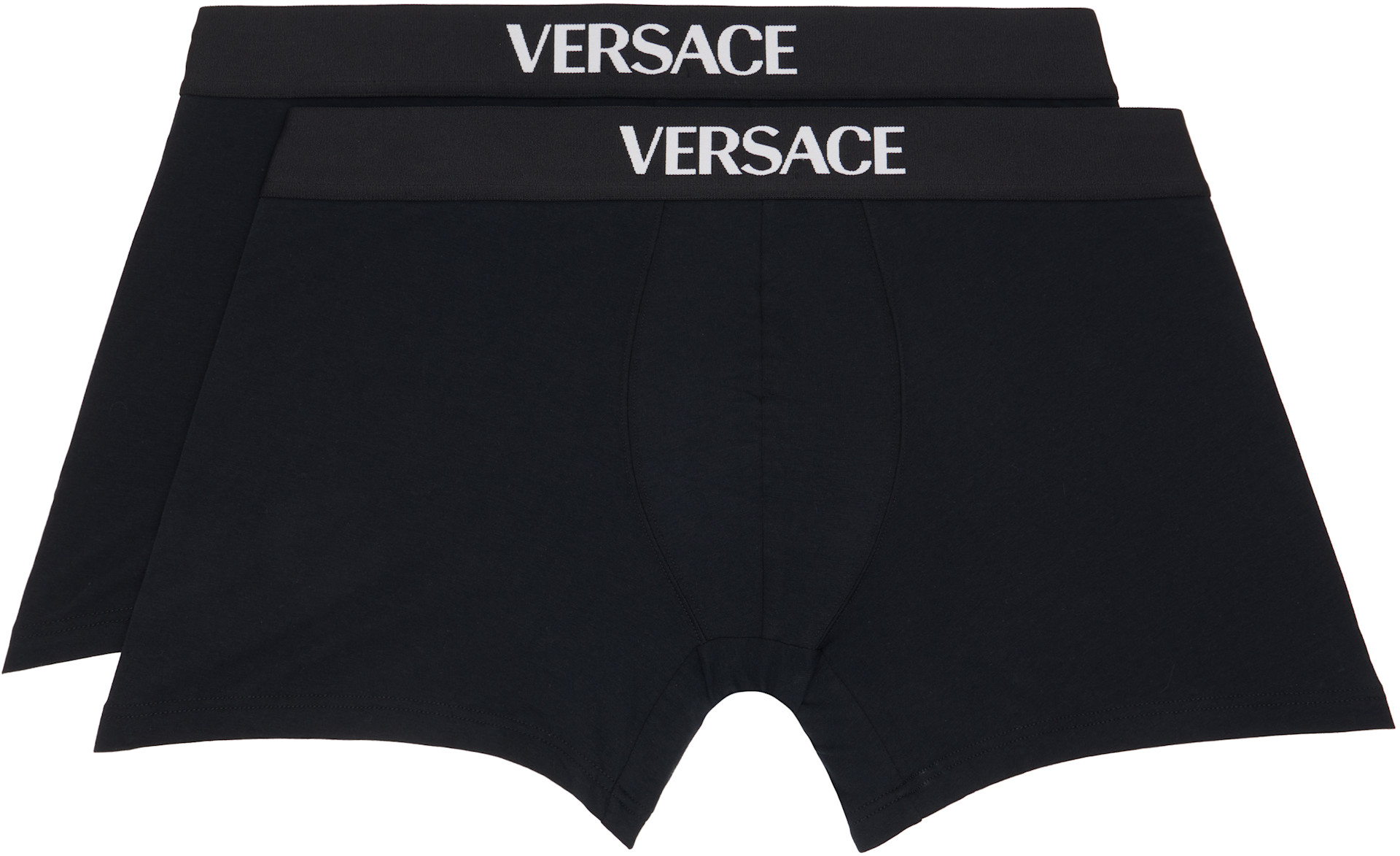 Versace: Two-Pack Black Cotton-Jersey Long Boxer Briefs | SSENSE