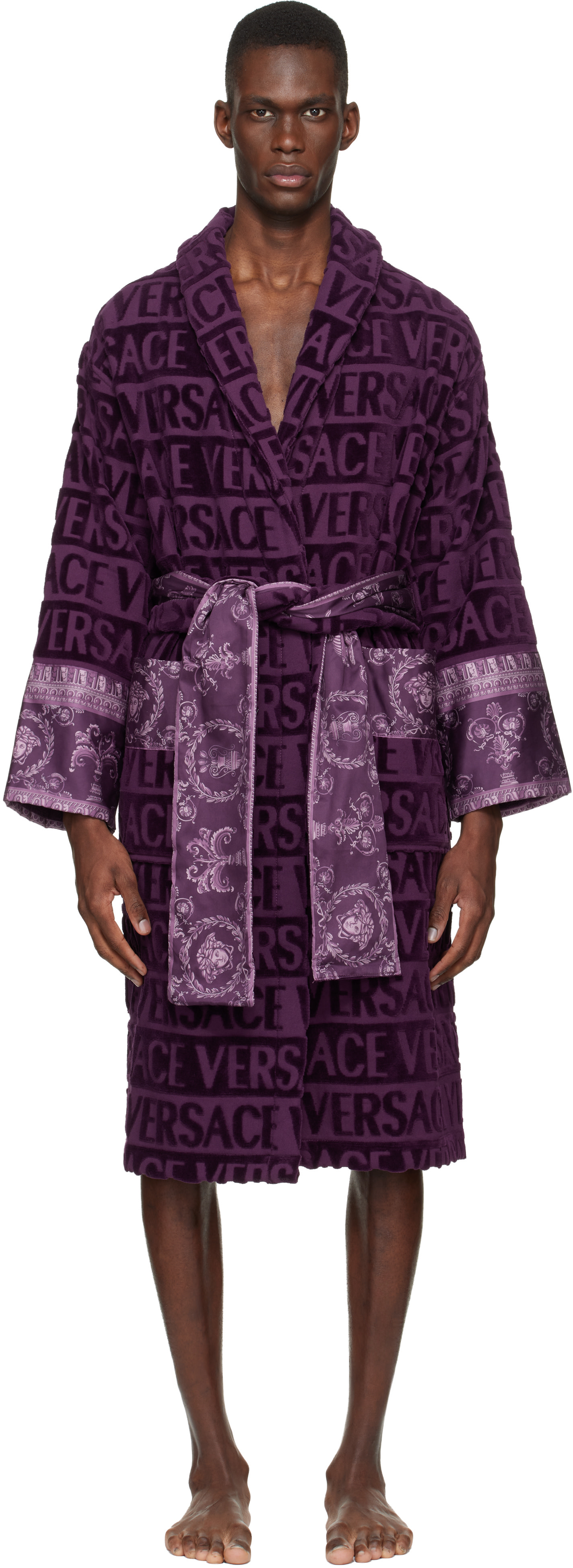 Versace: Purple 'I Heart Baroque' Bathrobe | SSENSE Versace: Purple 'I Heart Baroque' Bathrobe | SSENSE