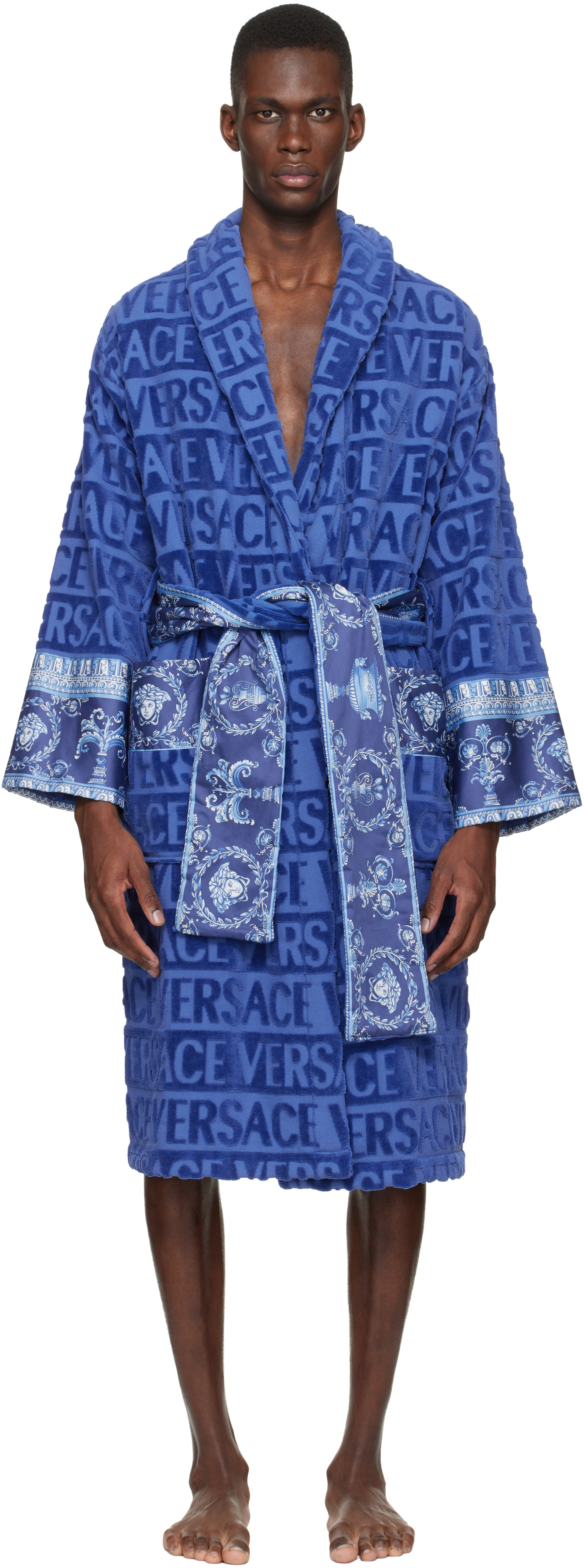 Versace: Blue 'I Heart Baroque' Bathrobe | SSENSE
