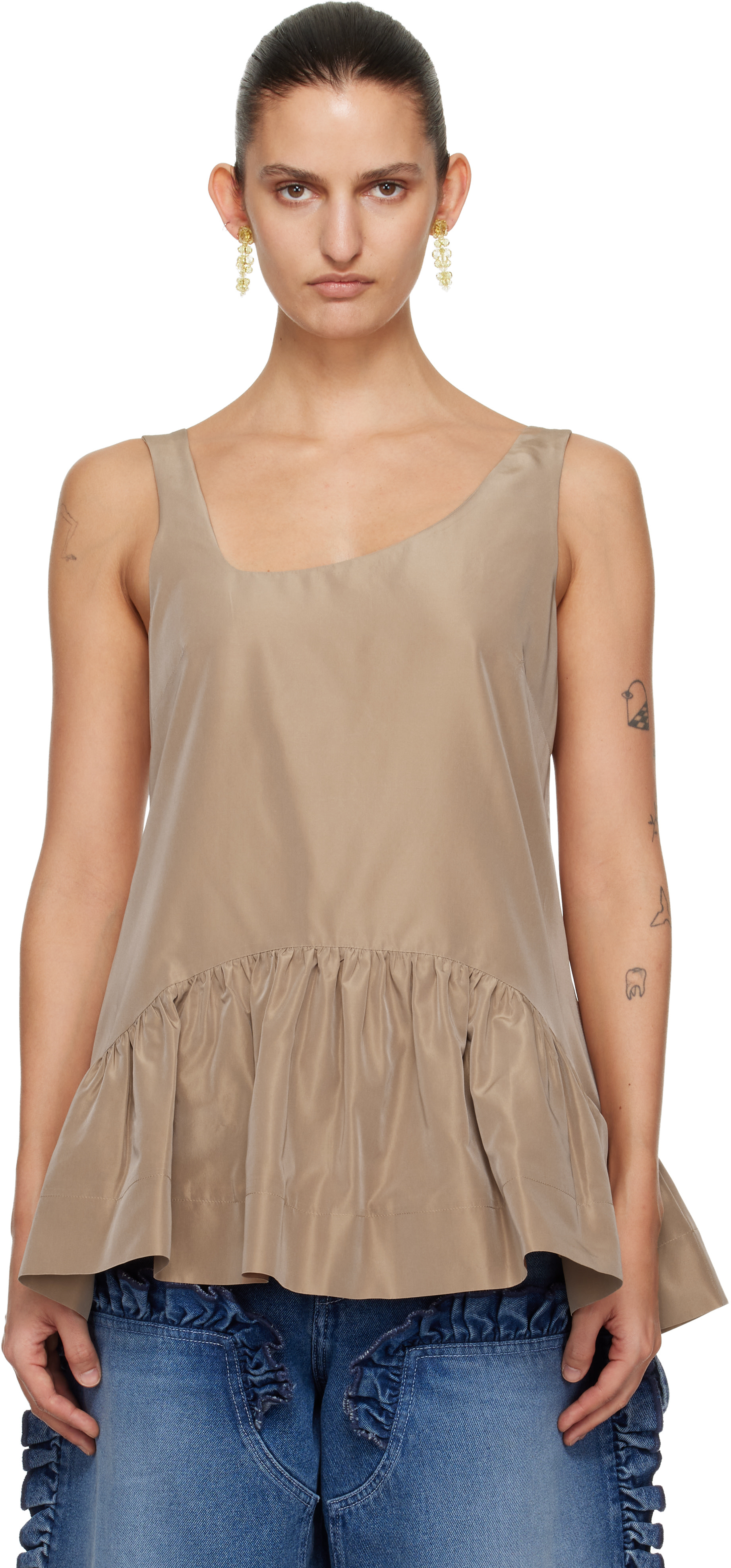 トップス simone rocha Simone Rocha Pressed Rosette Tilted Neck Peplum Top in Cream/Multi