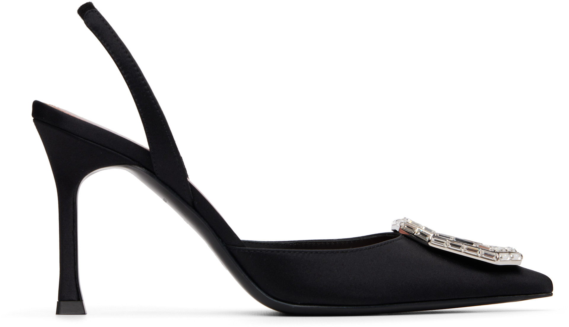Amina Muaddi: Black Camelia Sling 90 Heels | SSENSE
