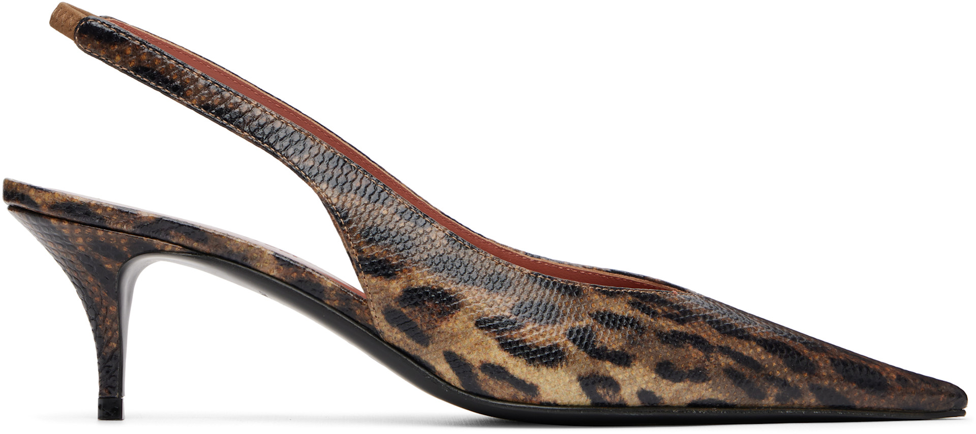 Amina Muaddi: Brown Anok Sling 55 Snakeskin Heels | SSENSE