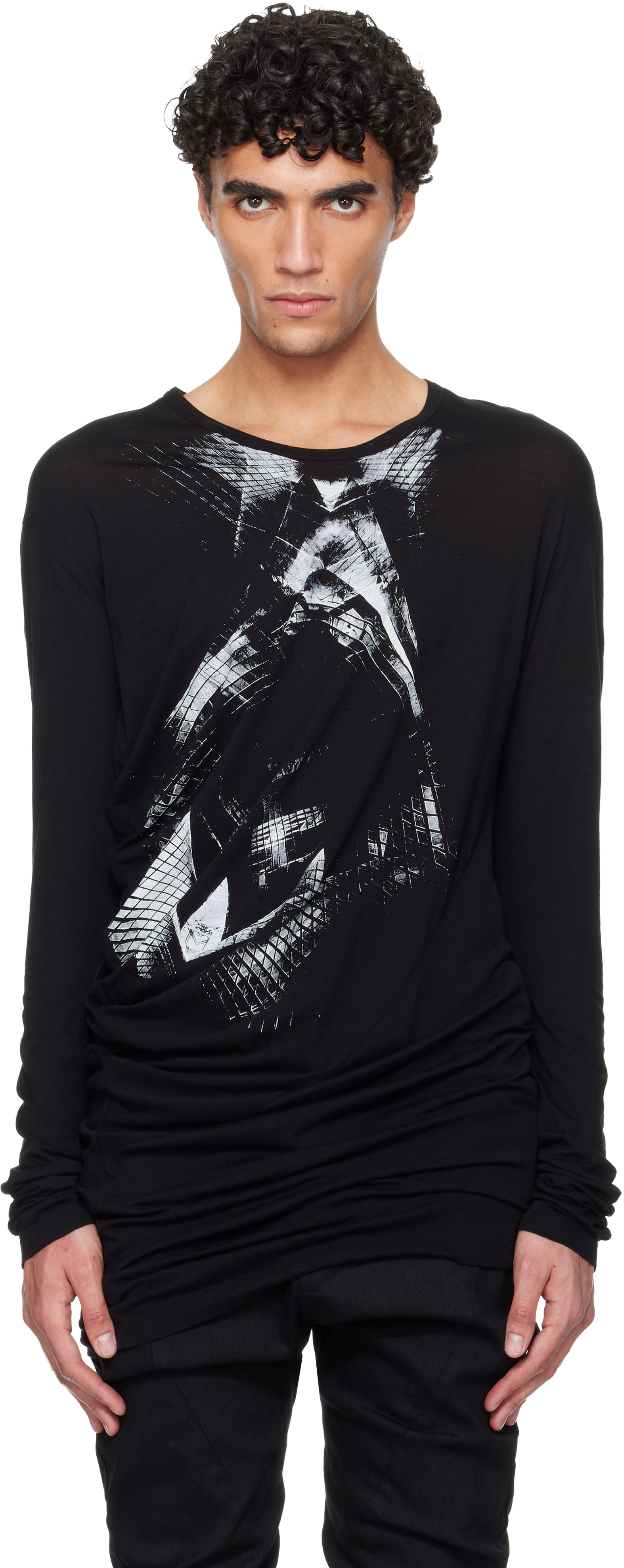 Julius: Black Numinous Print Curved T-shirt | SSENSE