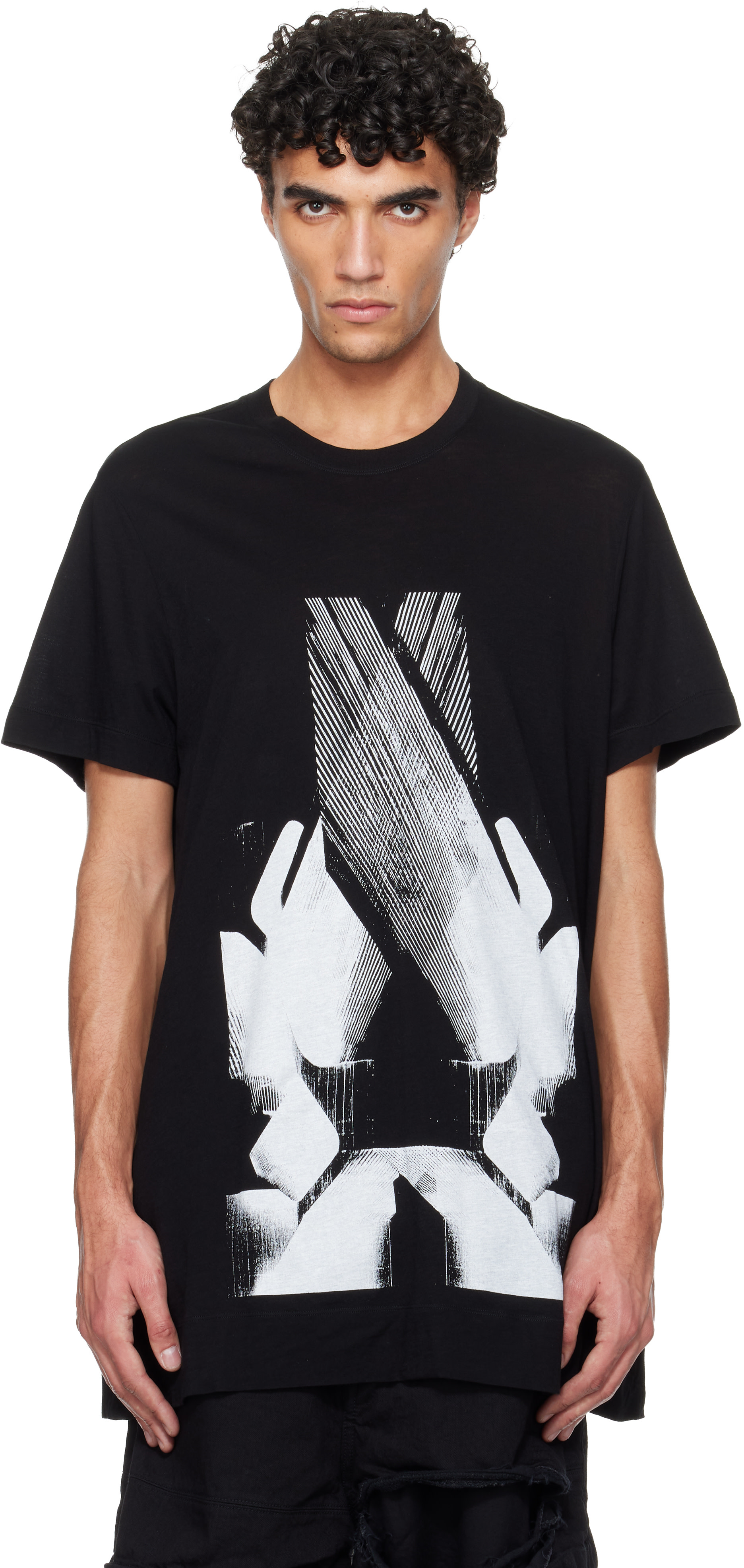 Julius: Black Numinous Print Flare T-shirt | SSENSE Canada