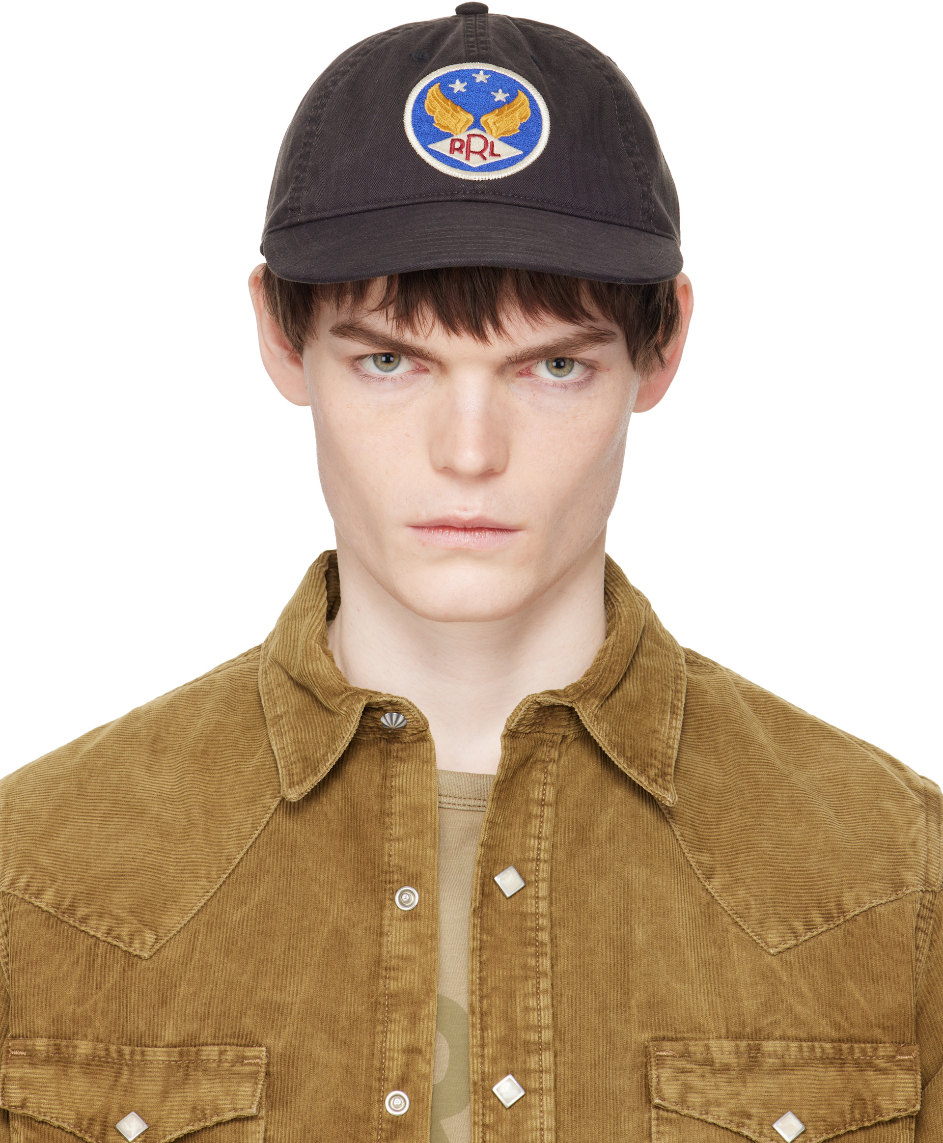 RRL: Black Winged-Logo Twill Ball Cap | SSENSE