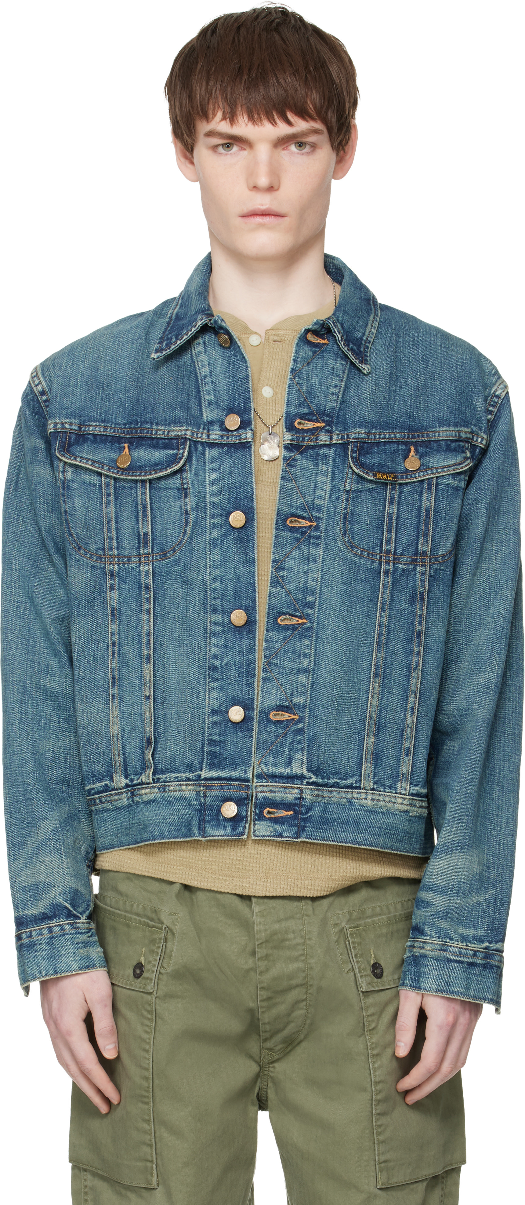 RRL: Blue Leeland Denim Trucker Jacket | SSENSE United Kingdom