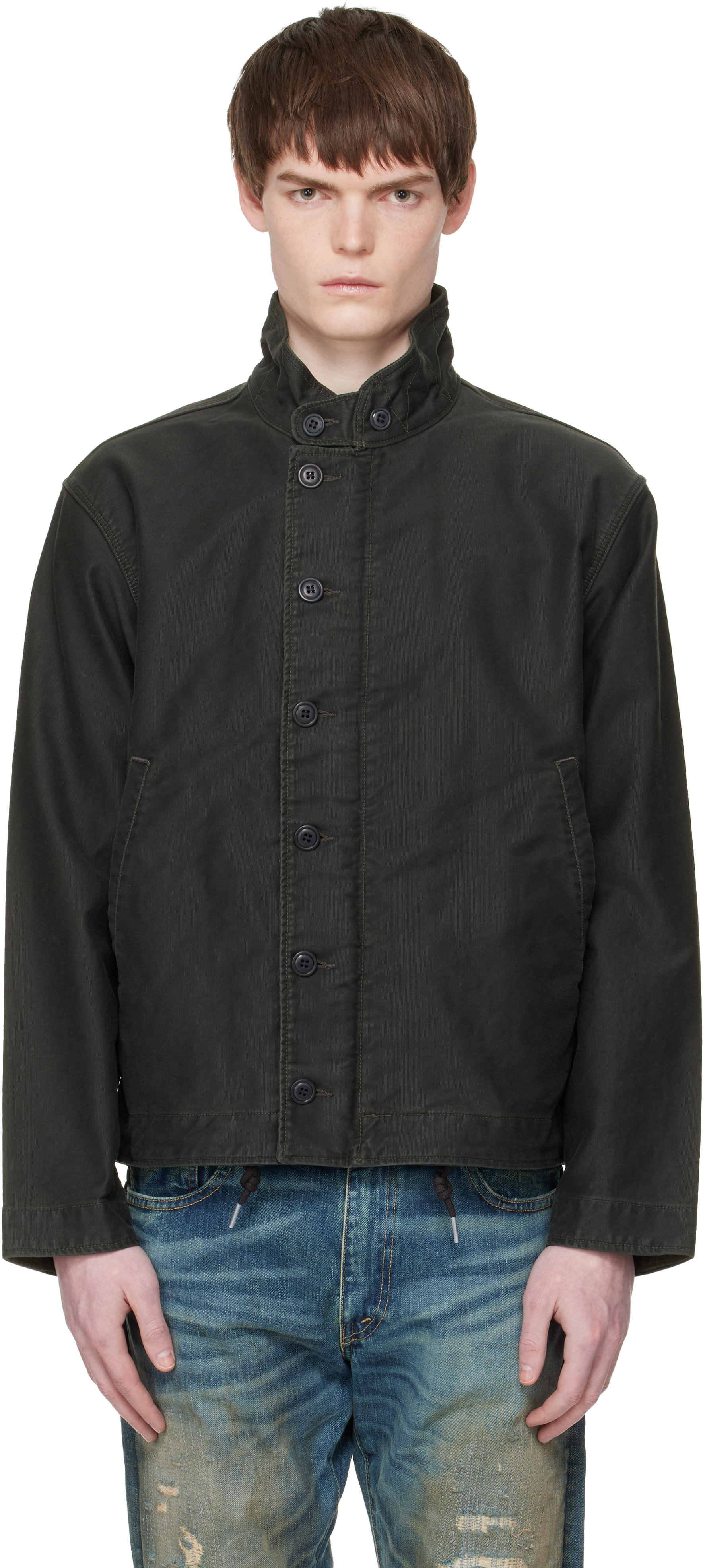 RRL: Black Corduroy-Collar Cotton Deck Jacket | SSENSE Canada