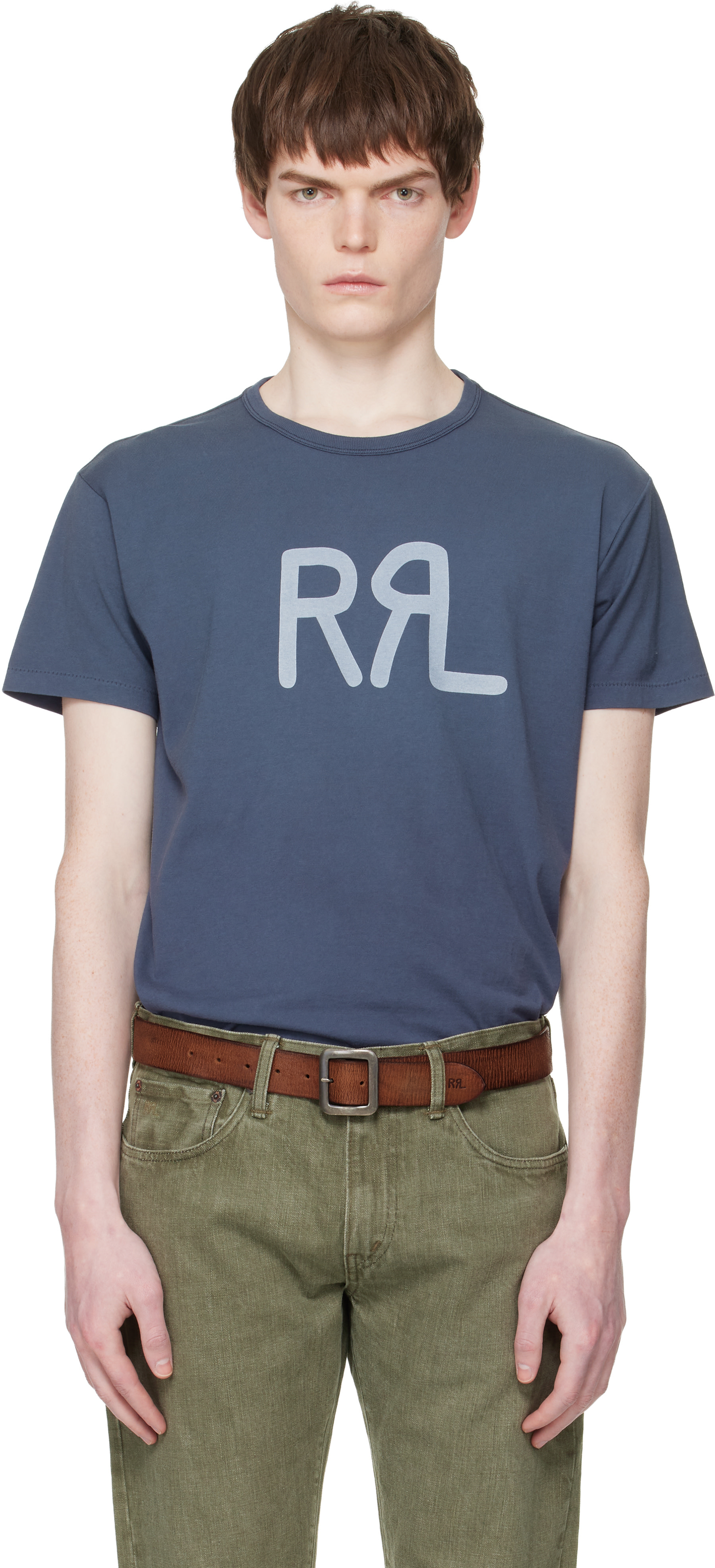 RRL: Blue Ranch Logo T-shirt | SSENSE