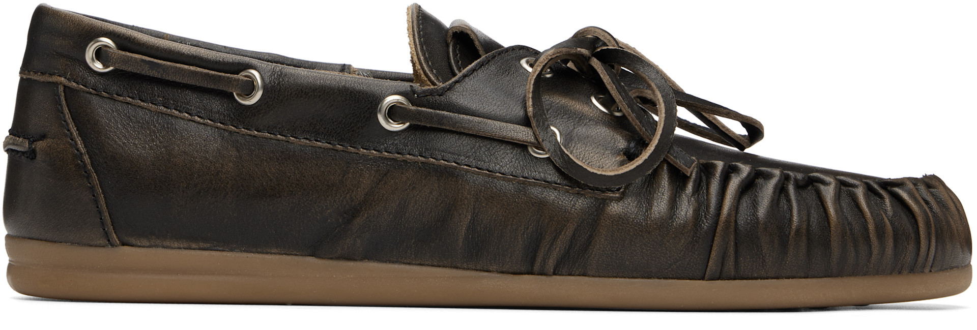 Alohas: Brown Rowan Vintage Effect Leather Boat Shoes | SSENSE
