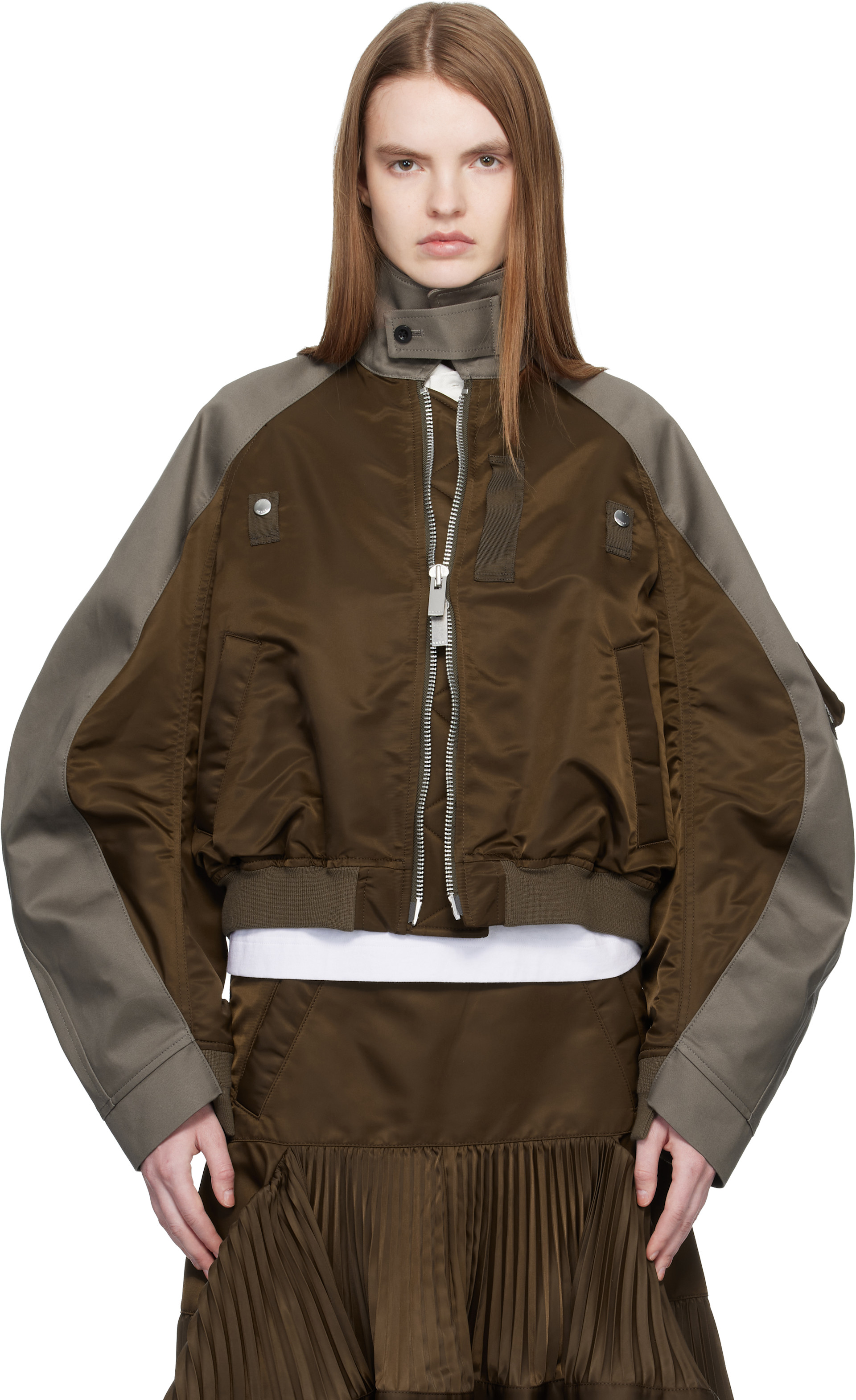 ジャケット・アウター sachi sacai: Brown Chino & Twill Bomber Jacket | SSENSE