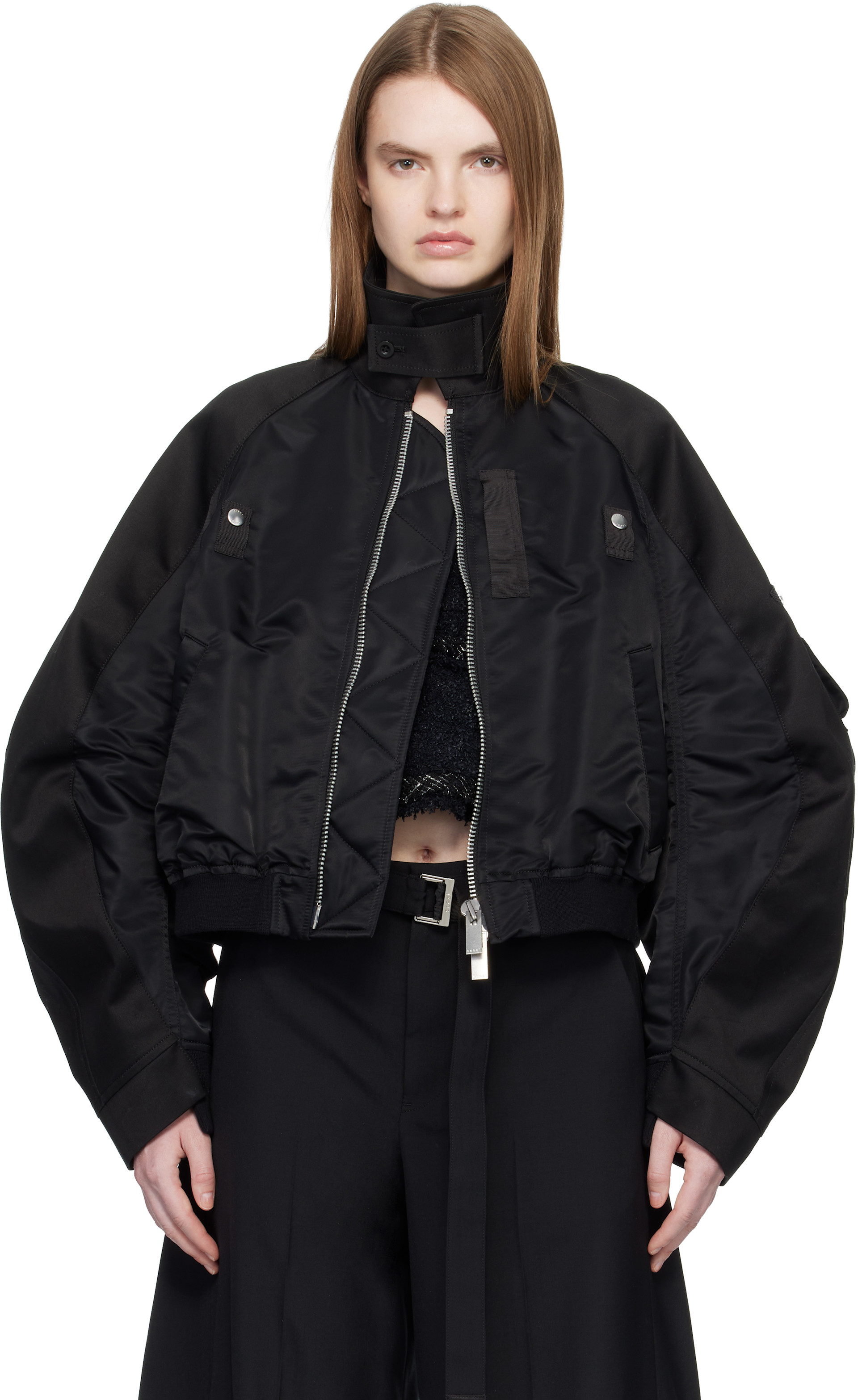 sacai: ブラック コットンチノ＆ナイロンツイル ボンバージャケット