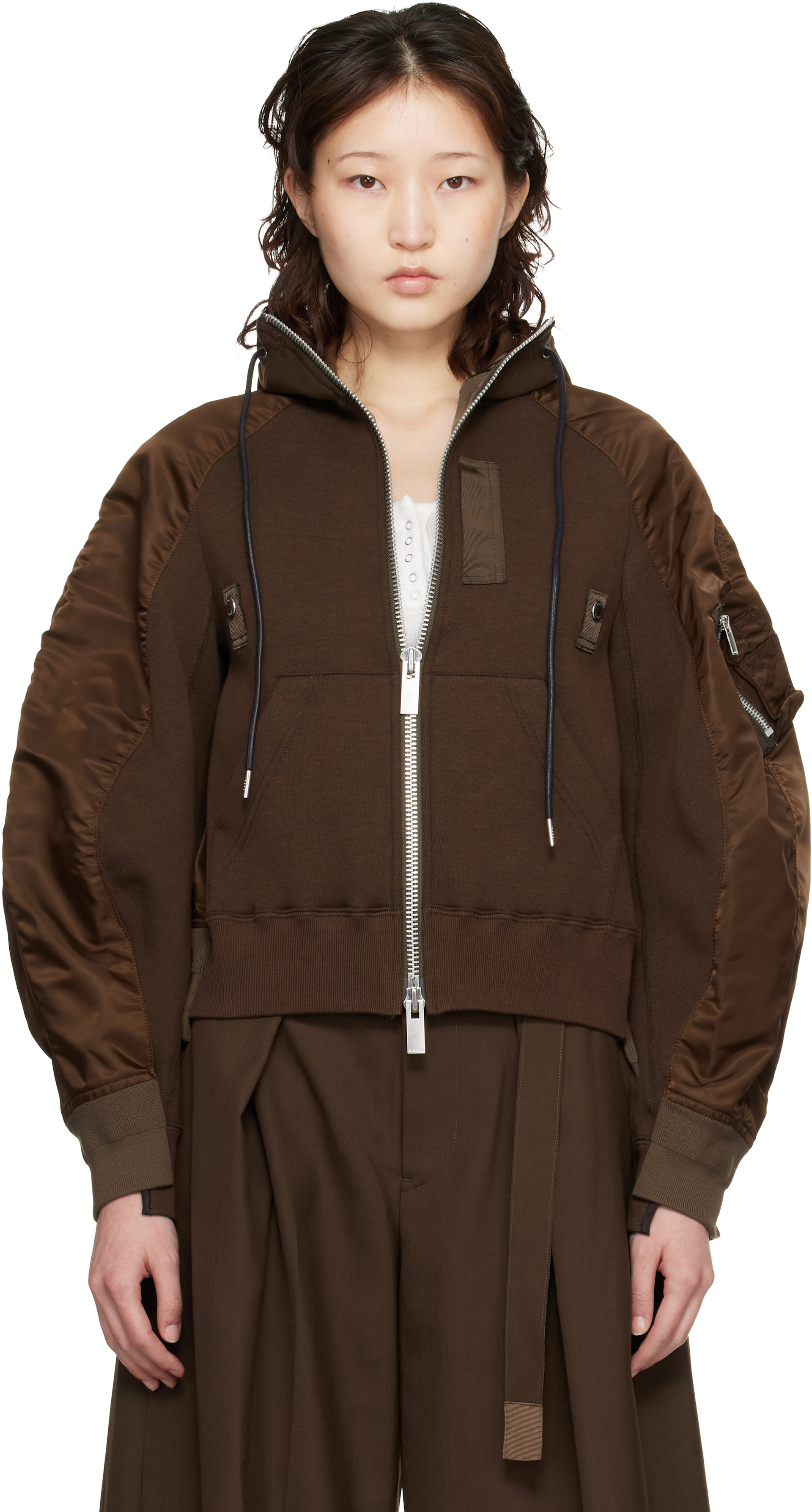 sacai: Brown Sponge Sweat Hoodie | SSENSE