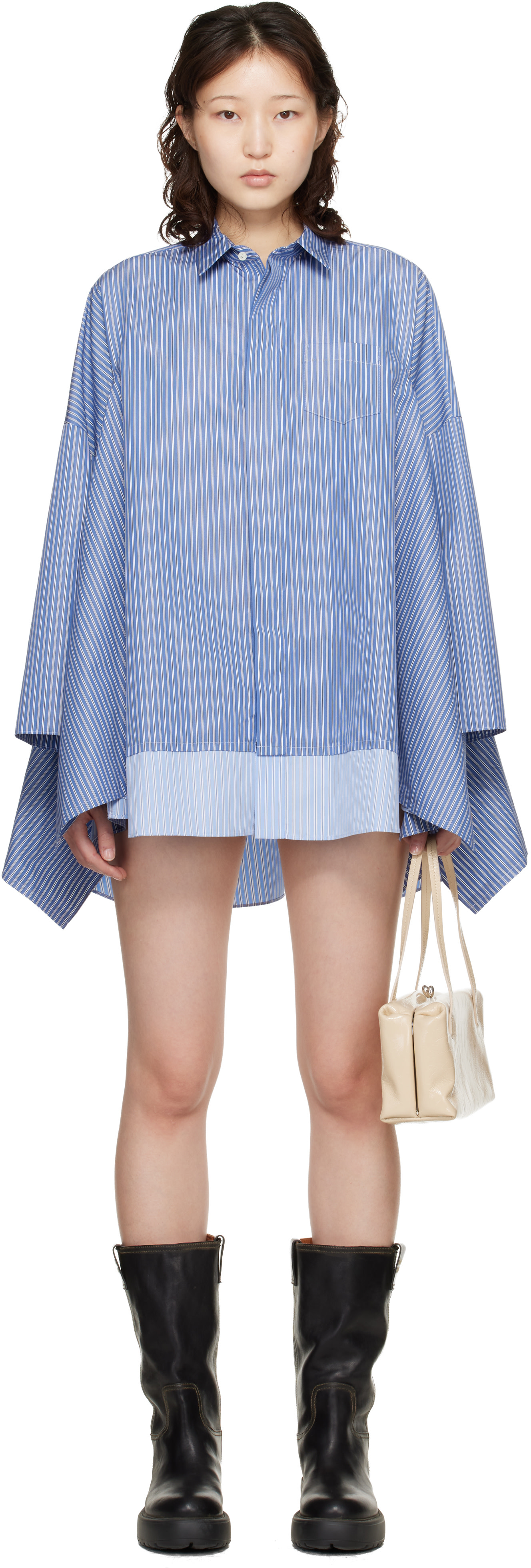 sacai: Blue Poplin Shirt Minidress | SSENSE
