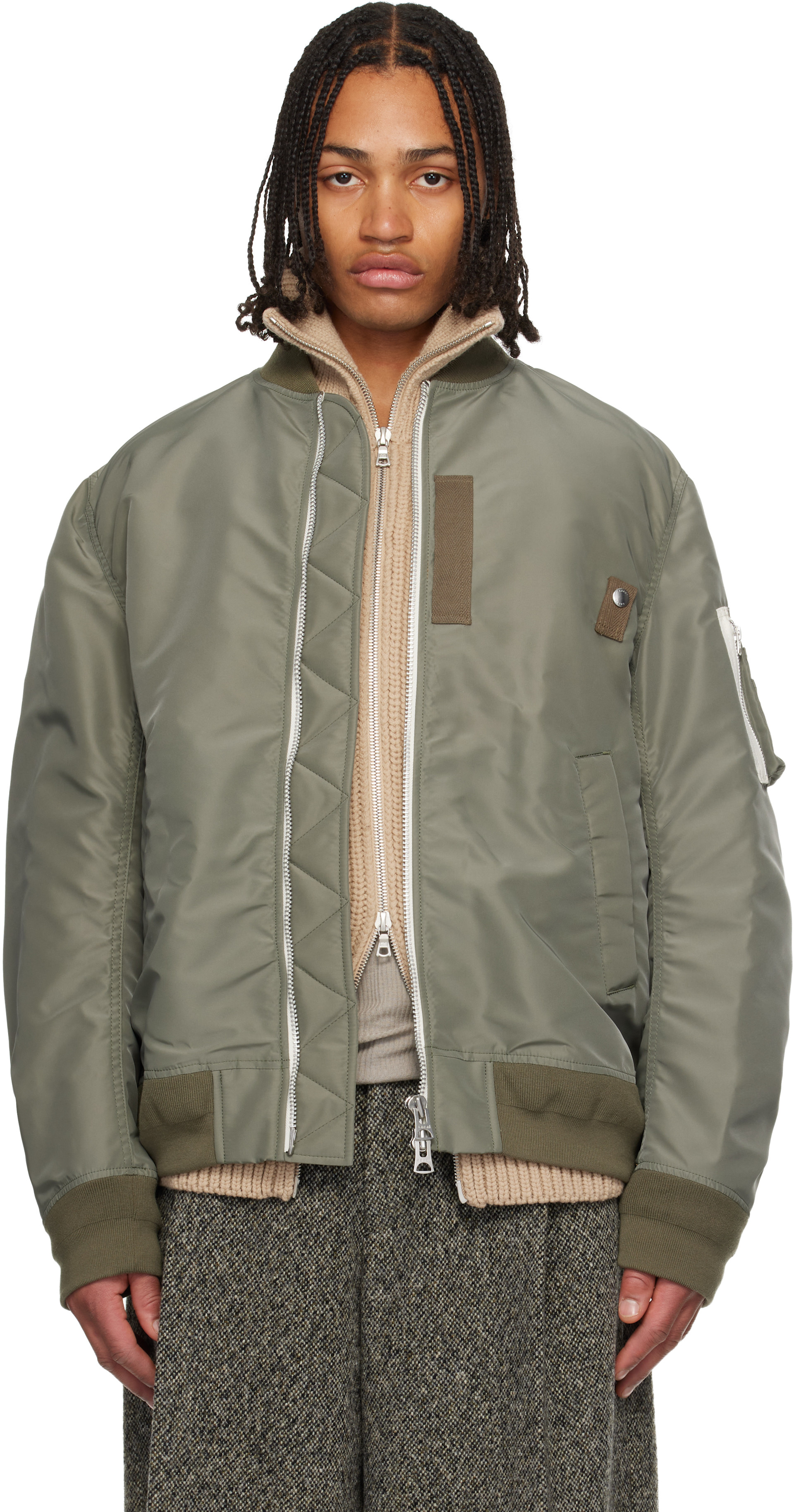sacai/ナイロンツイルウールメルトンブルゾン/ボンバージャケット/サイズ1 Sacai ブラック ナイロンツイル＆メルトンウール ブルゾンジャケット
