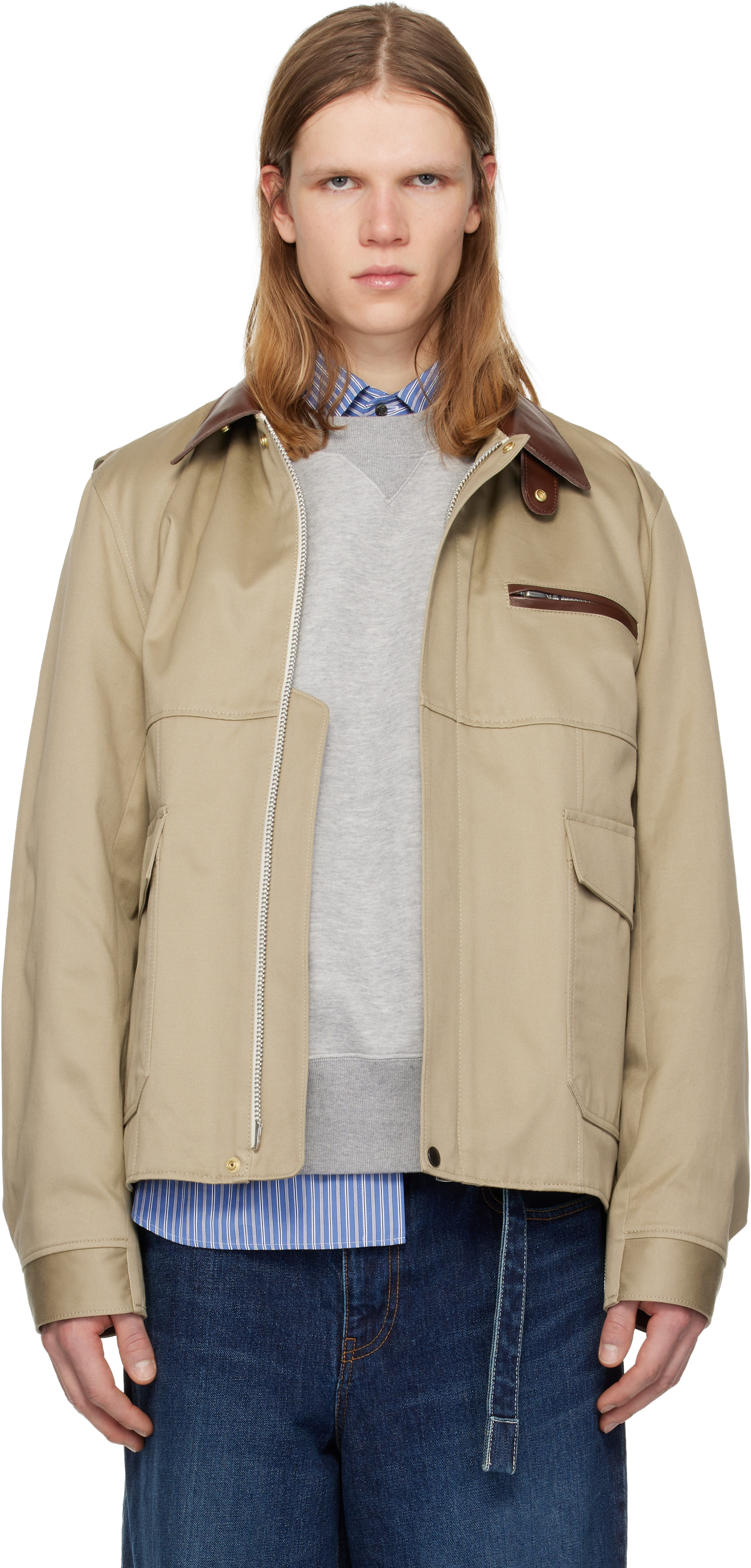 sacai: Beige Cotton Chino Jacket | SSENSE Canada