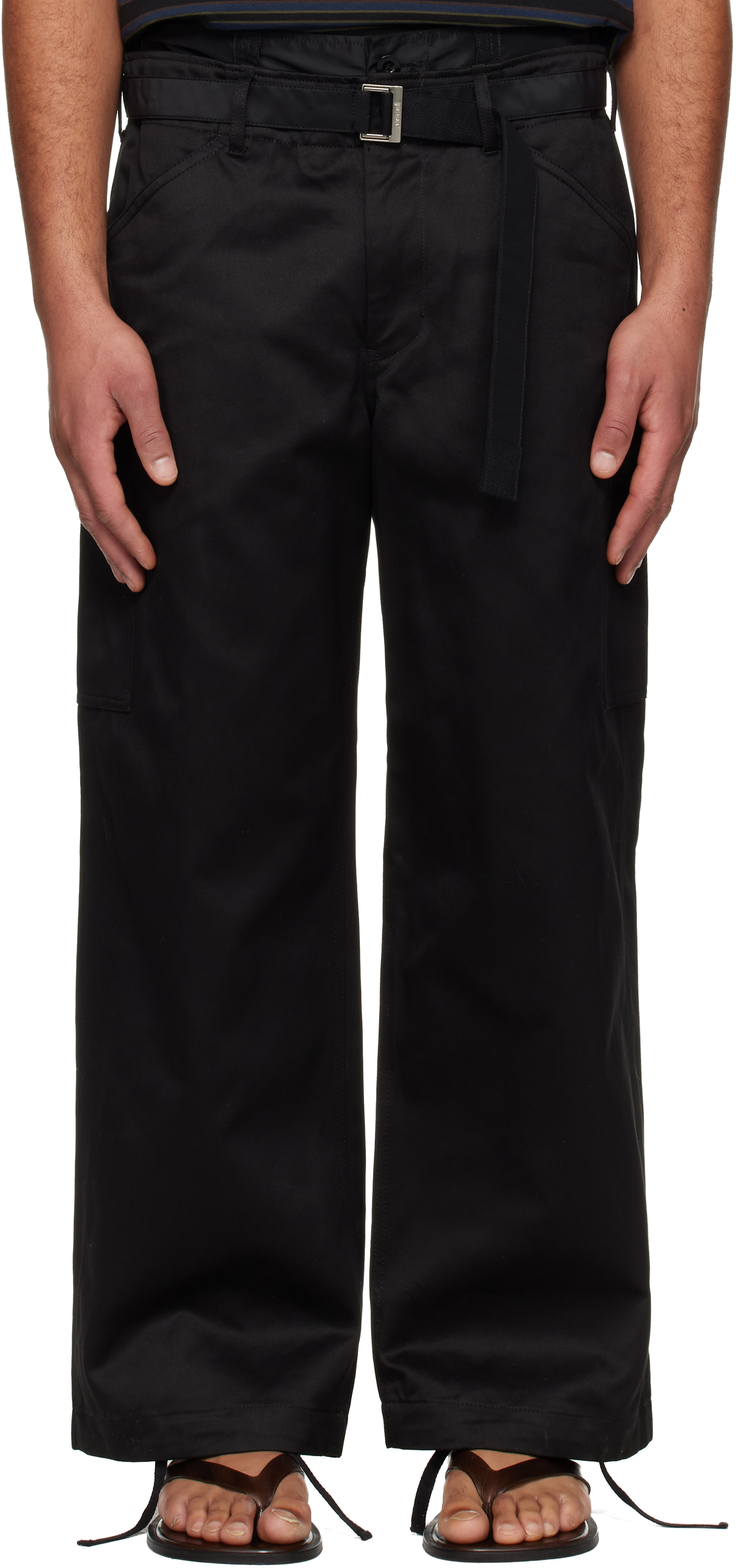 sacai: Black Cotton Chino & Nylon Twill Cargo Pants | SSENSE