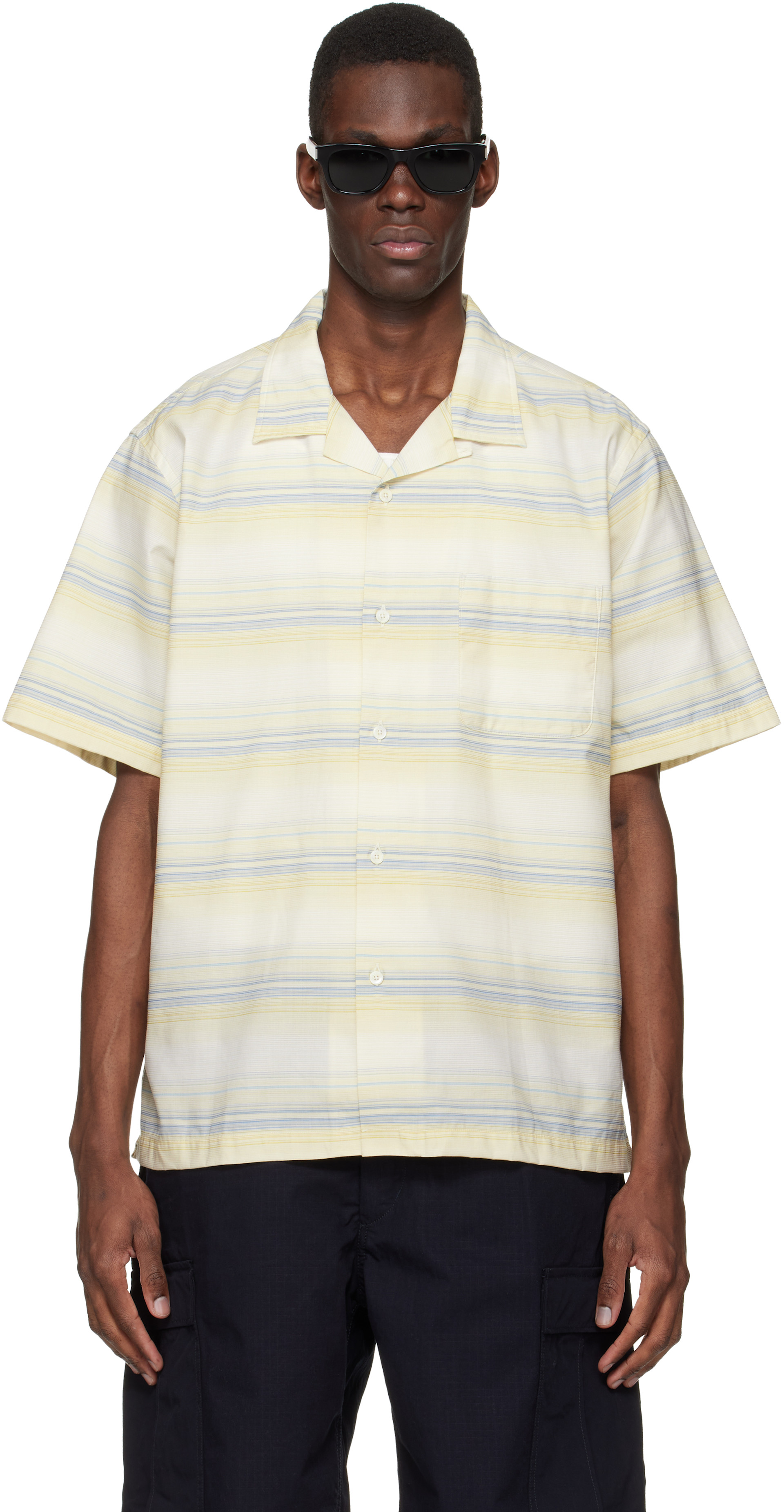 nanamica: Yellow Open Collar Pique S/S Shirt | SSENSE