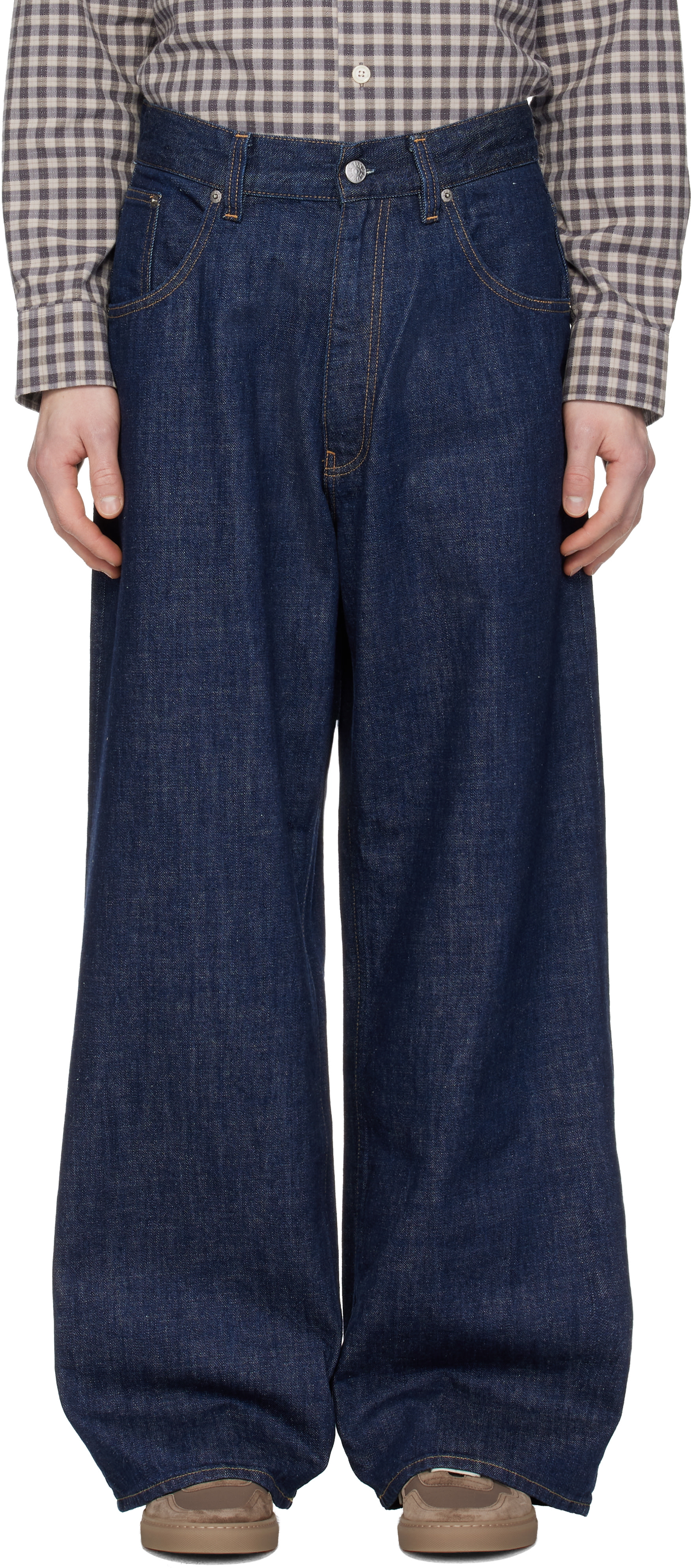 ら*ー様 SUNFLOWER Loose Wide Denim Pants Sunflower: Navy Super Wide Jeans | SSENSE