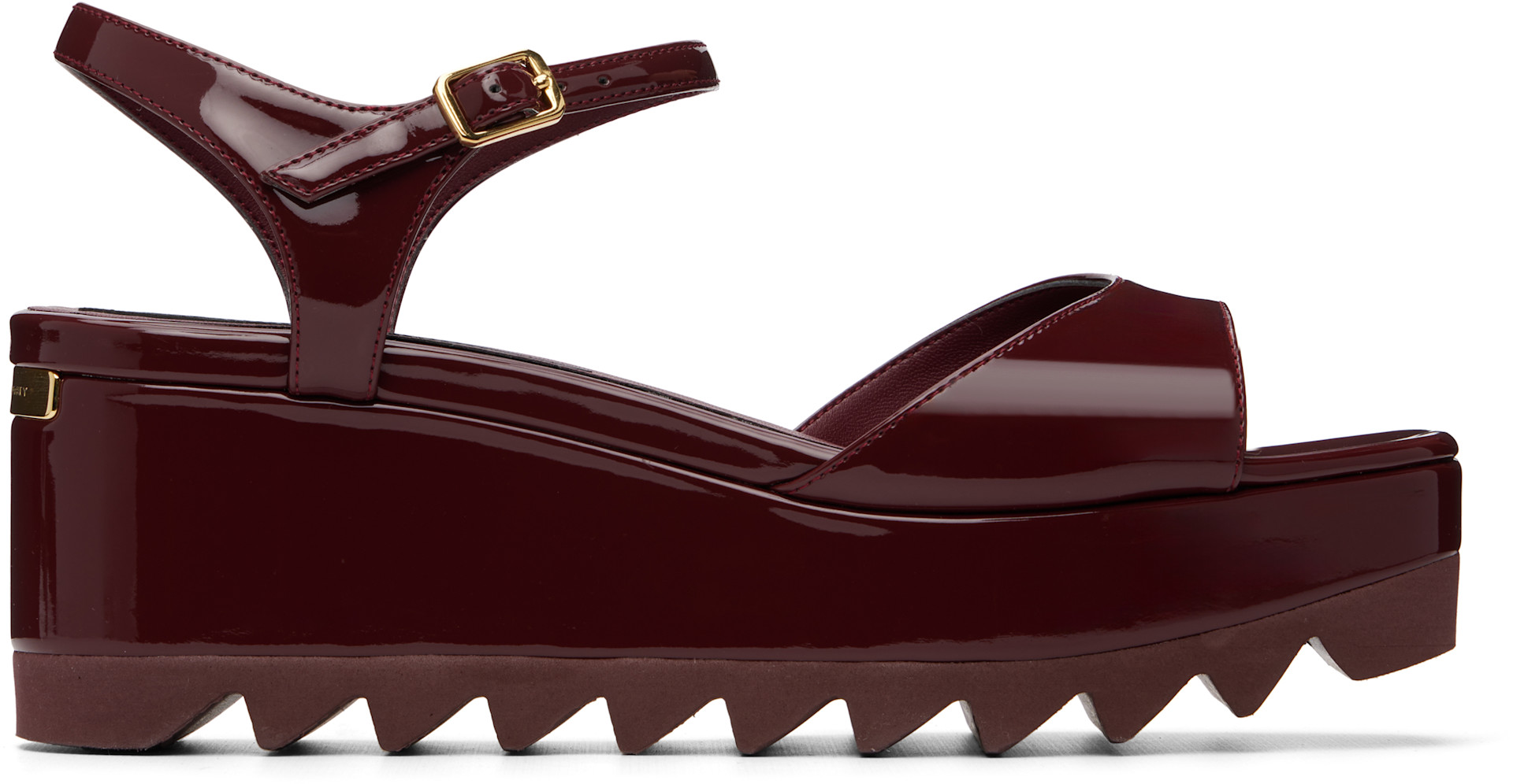 Stella McCartney: Burgundy Elyse Patent Platform Sandals | SSENSE