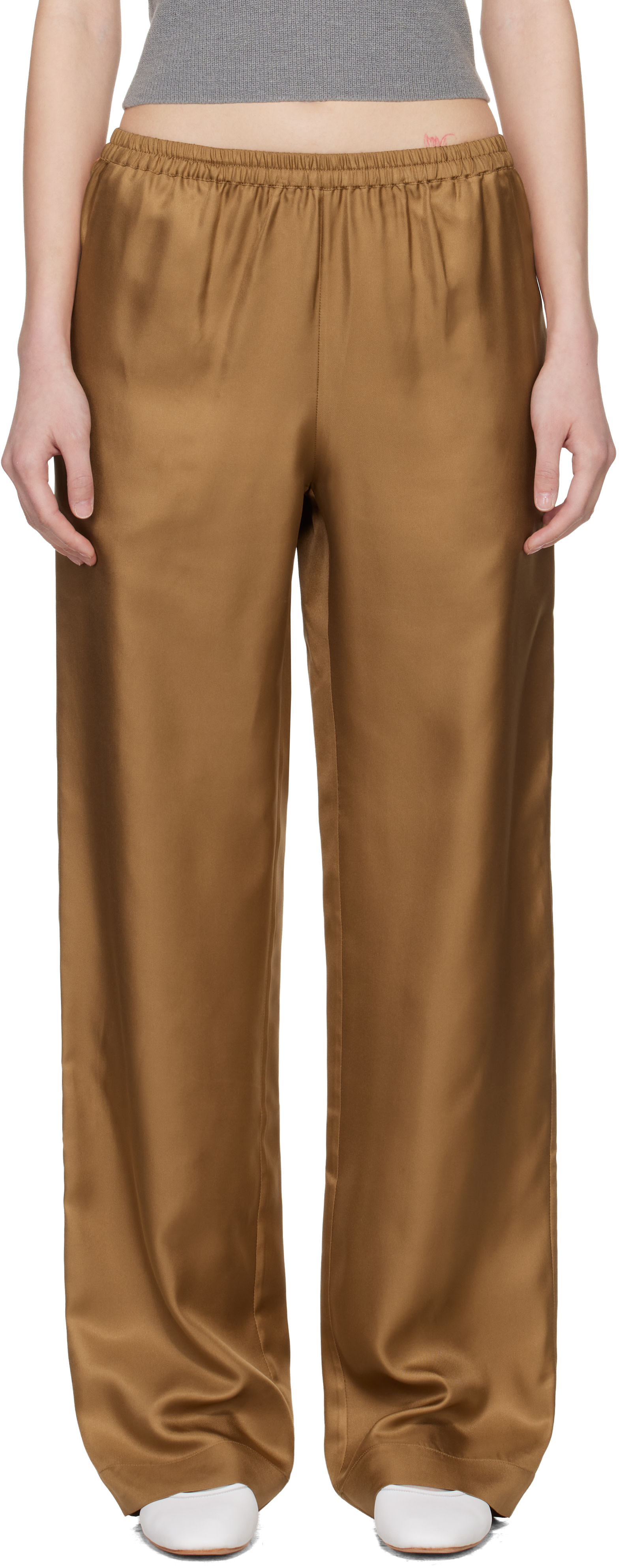 Loulou de Saison: Brown Alera LDS Silk Twill Trousers | SSENSE