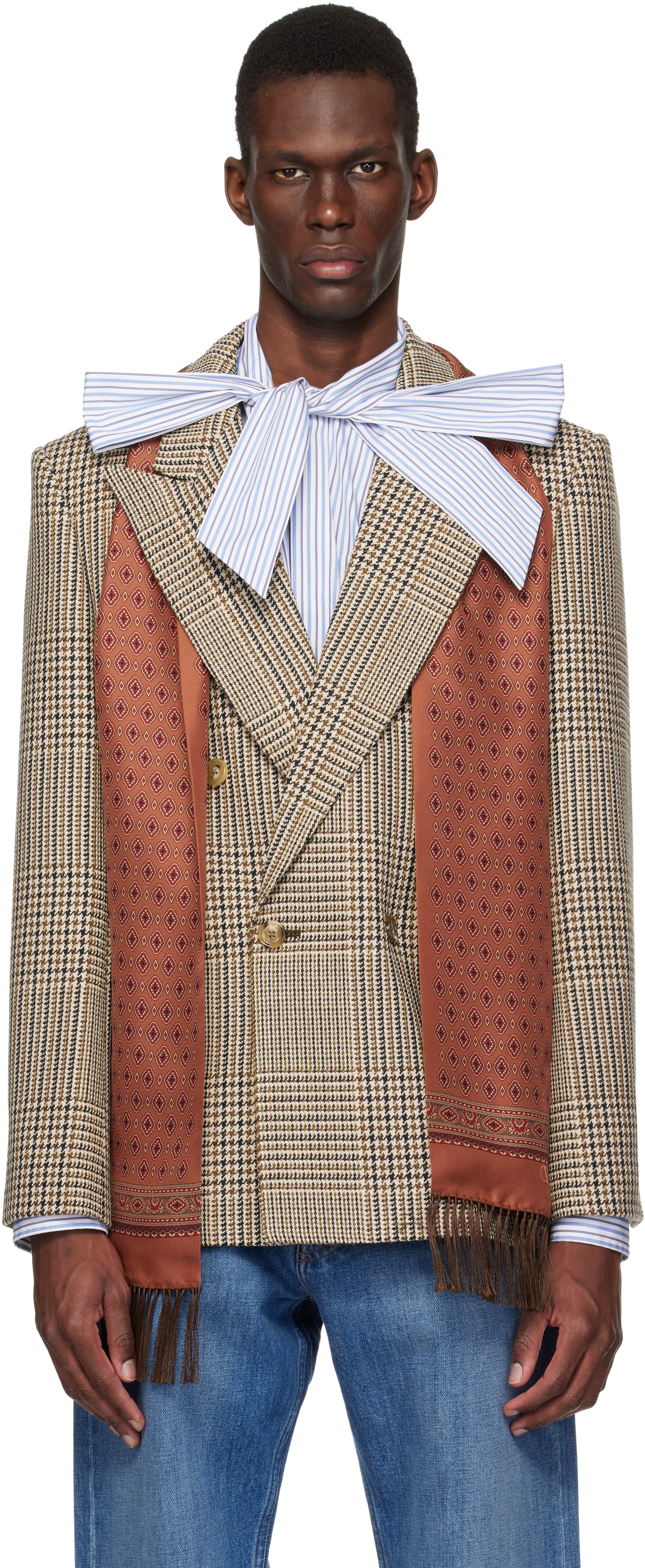 Valentino: Beige Double-Breasted Blazer | SSENSE