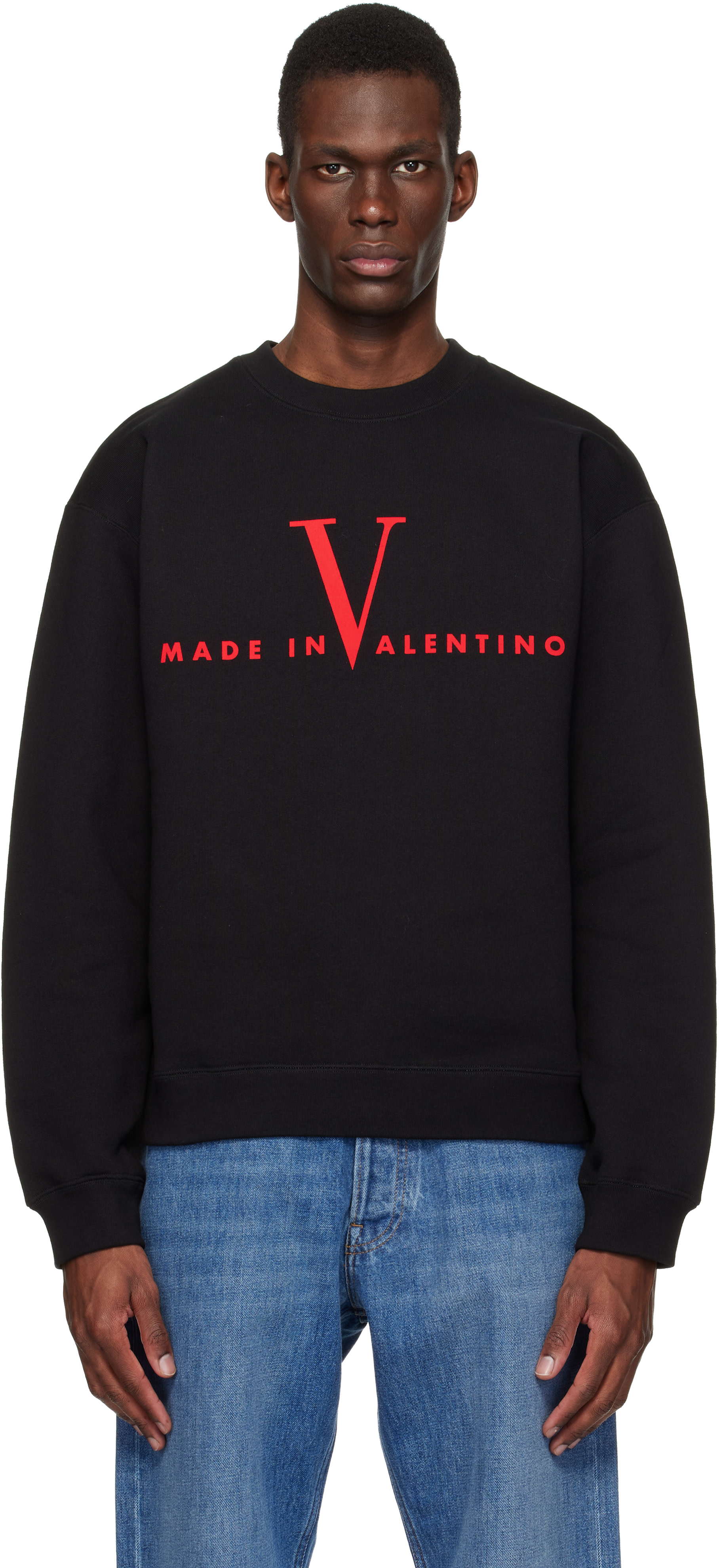 Valentino: Black Cotton 'Made in Valentino' Print Sweatshirt