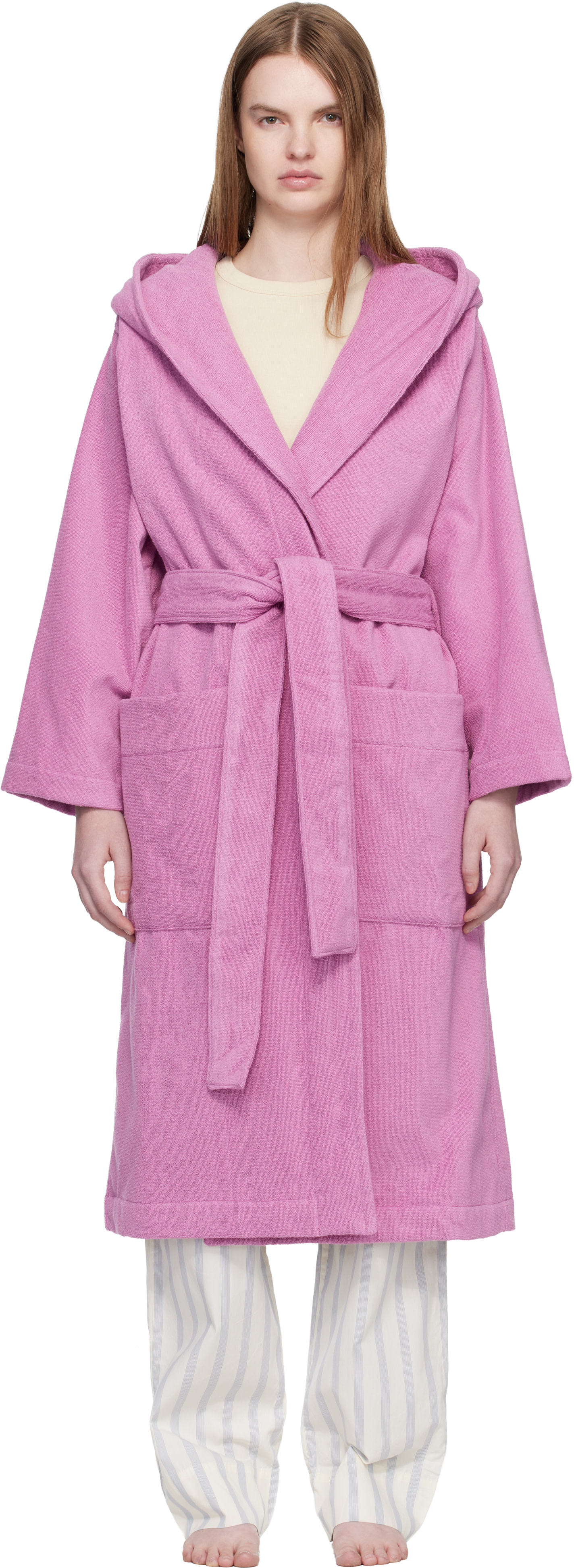 Tekla: Pink Terry Hooded Bathrobe | SSENSE