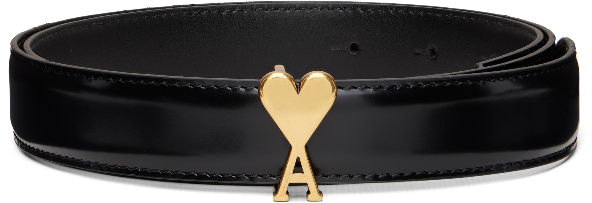 AMI Paris ブラック　Ami de Coeur レザーベルト AMI Paris: Black Cow Leather Ami de Coeur Buckle Belt | SSENSE