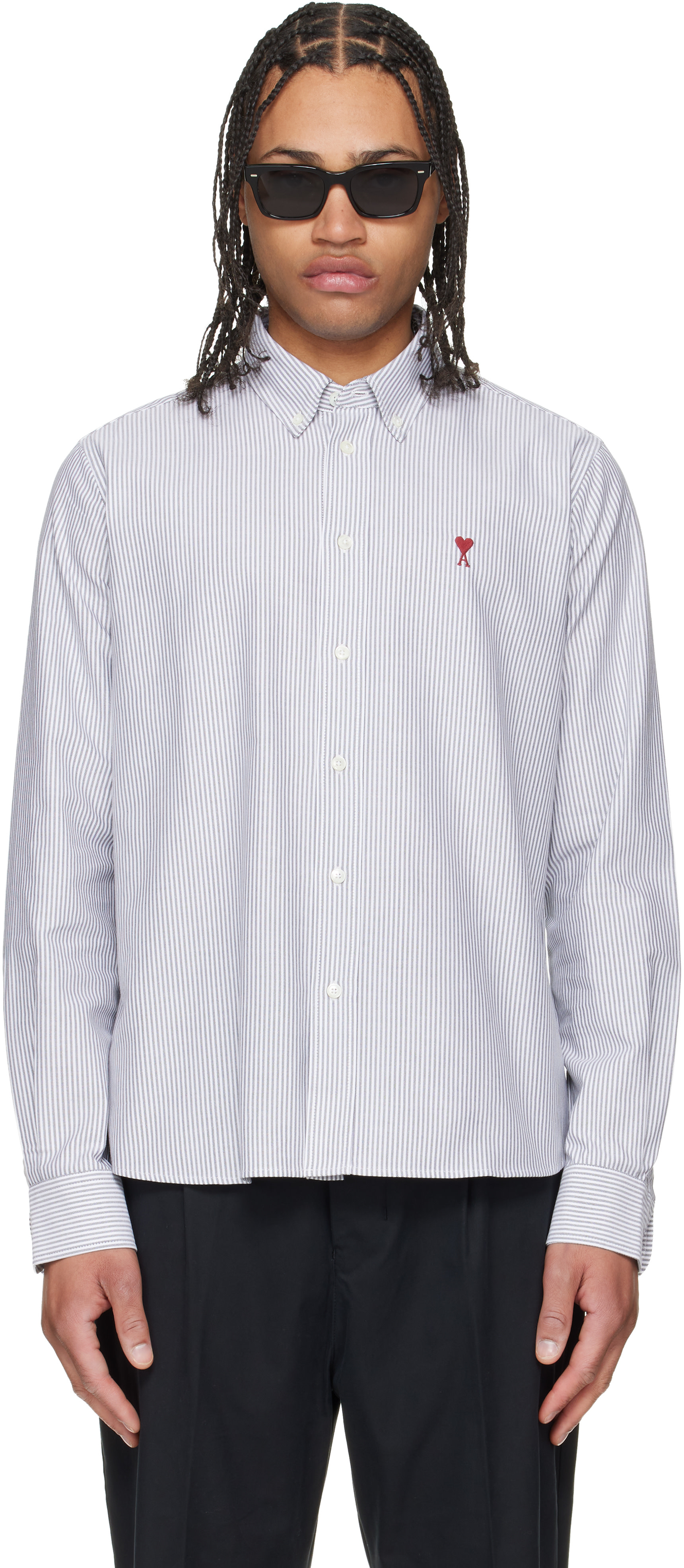 AMI Paris: Gray Cotton Ami de Coeur Oxford Shirt | SSENSE