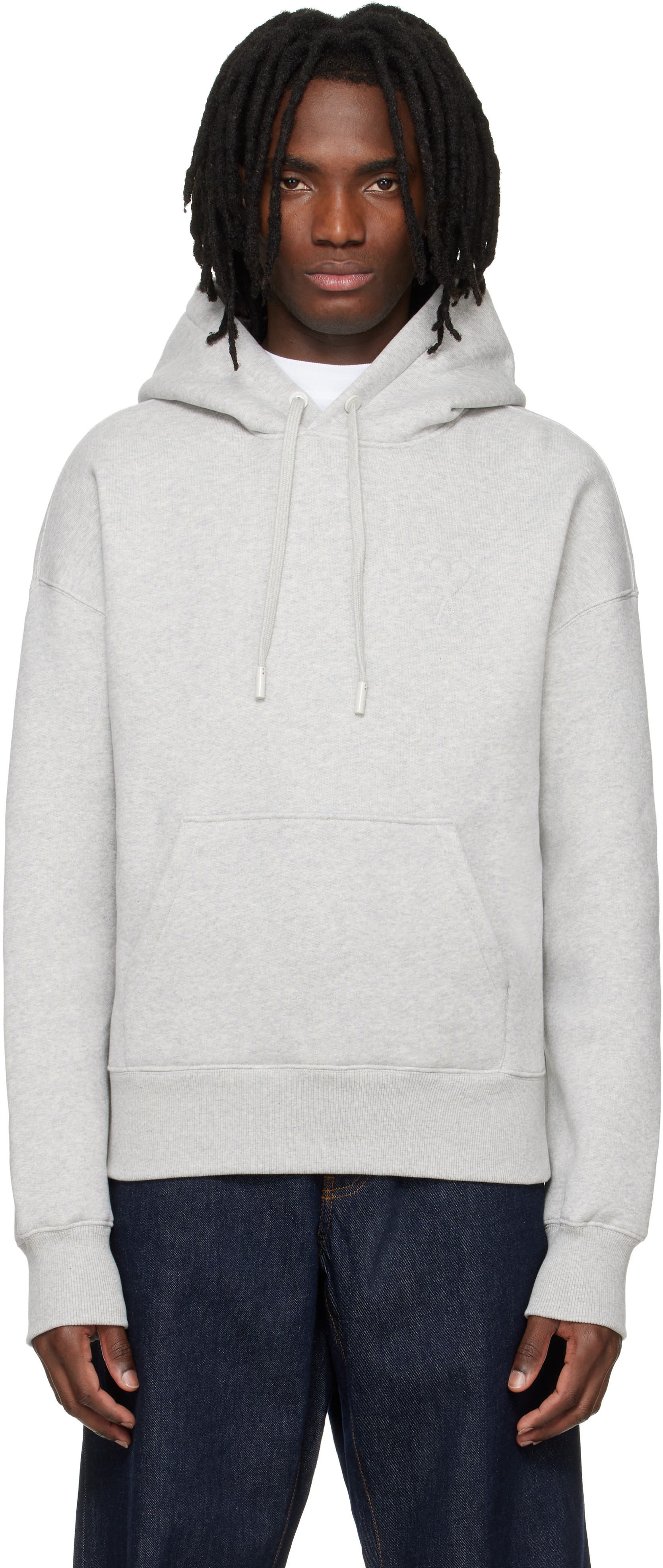 AMI Paris: Grey Cotton Embossed Ami De Coeur Hoodie | SSENSE