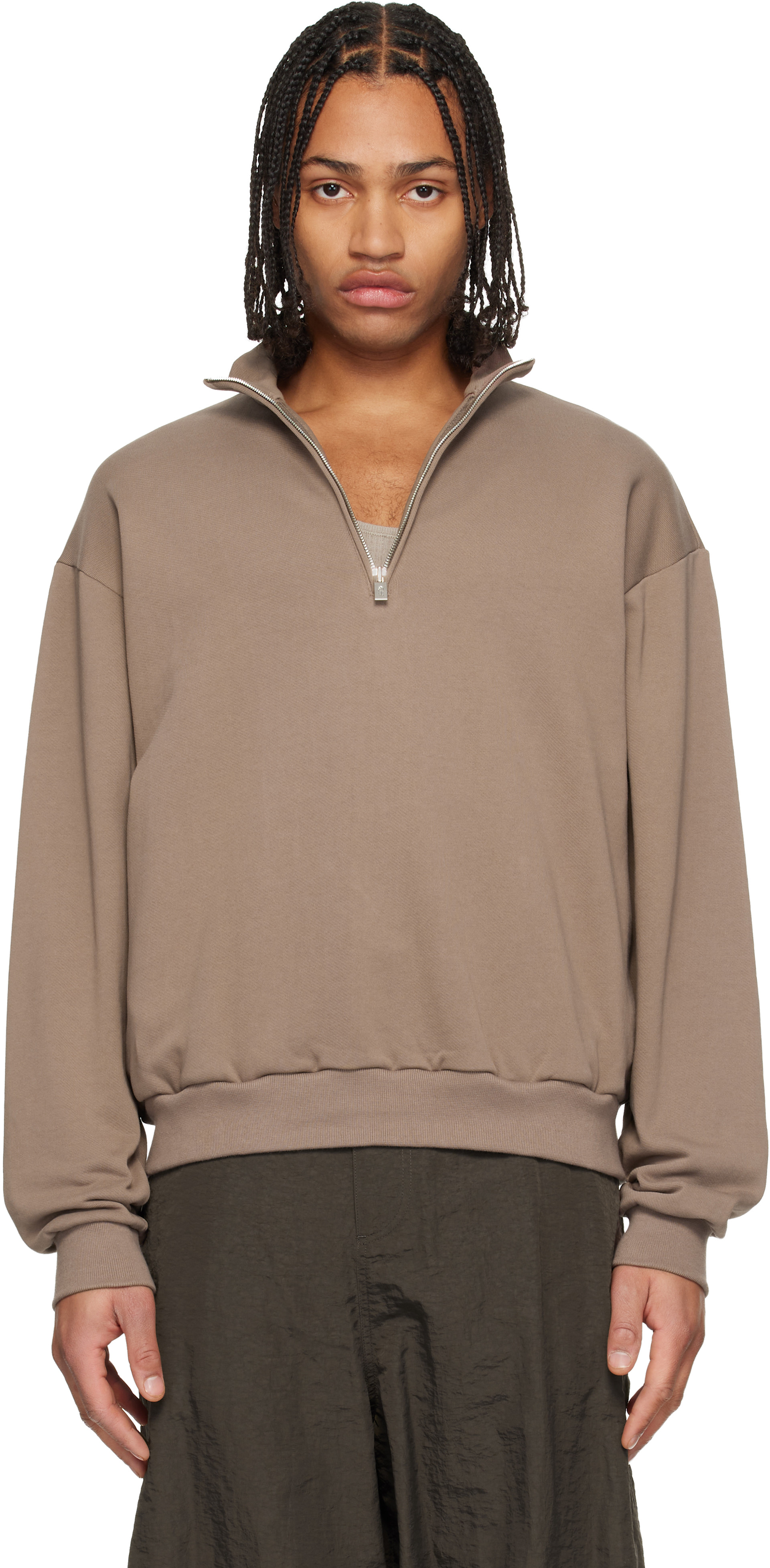 LE17SEPTEMBRE: Brown Half-Zip Sweatshirt | SSENSE