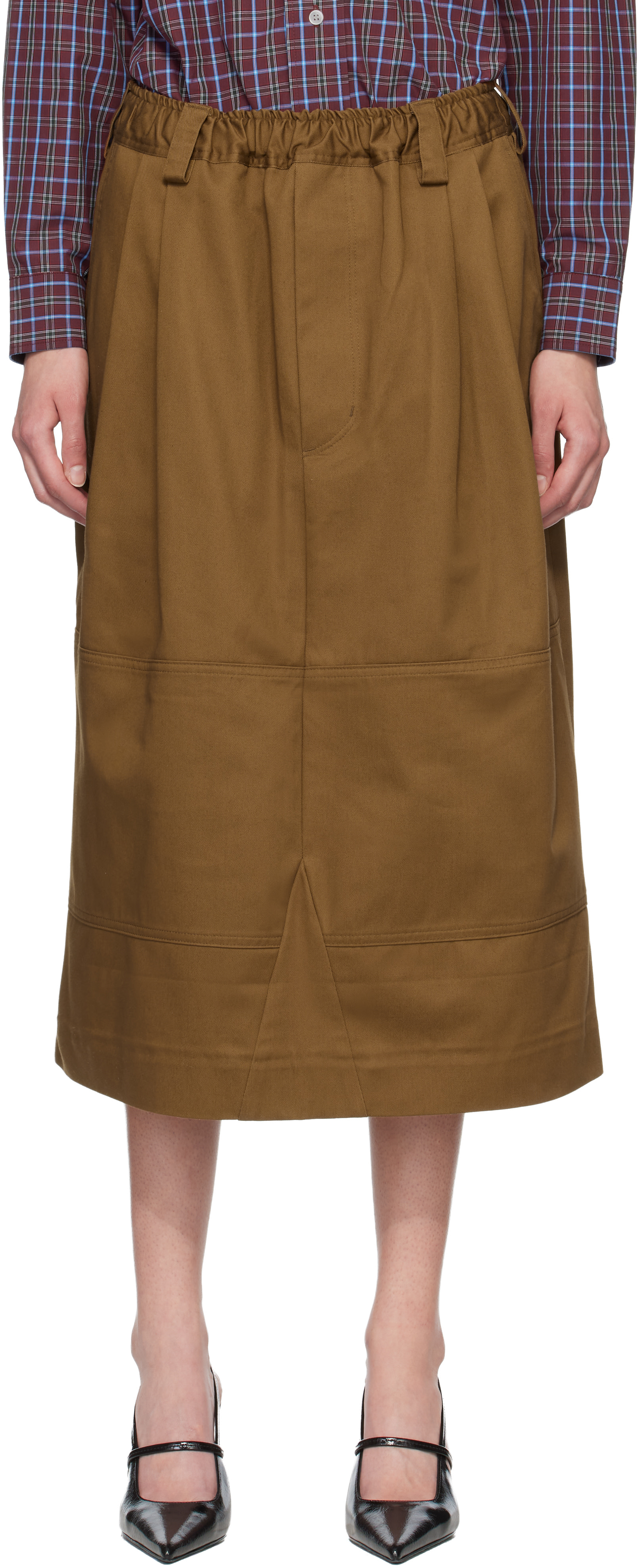 Meryll Rogge: Brown Workwear Drawstring Denim Midi Skirt | SSENSE
