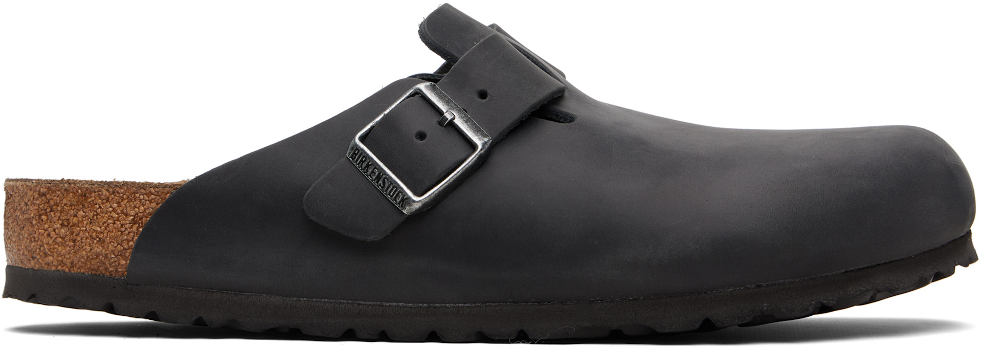 Birkenstock: Black Regular Boston Oiled Leather Slip-on Loafers
