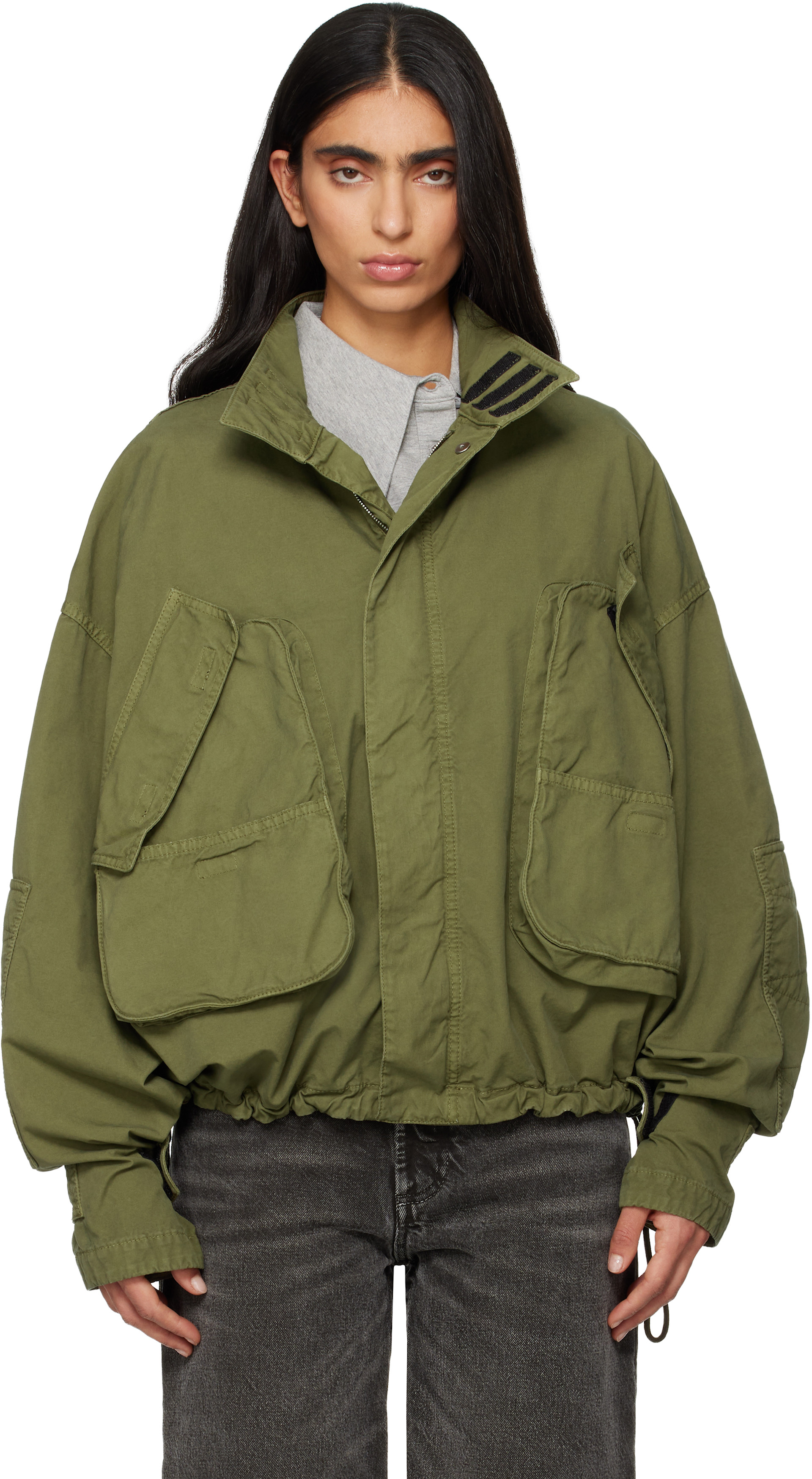 The Attico: Green Overdyed Bomber Jacket | SSENSE