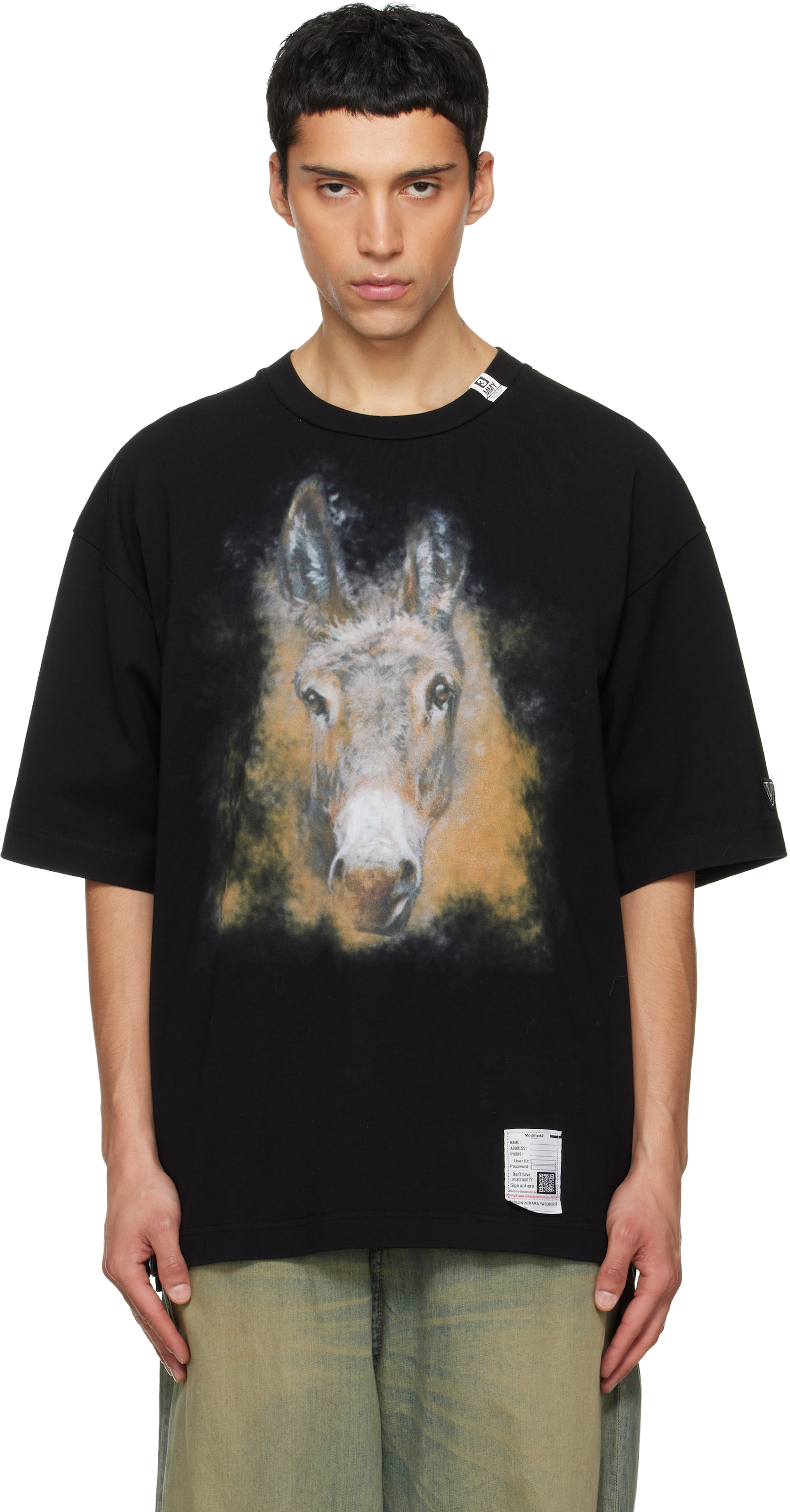 MAISON MIHARAYASUHIRO ブラックTシャツ Maison MIHARA YASUHIRO: ブラック Horse プリントTシャツ | SSENSE 日本