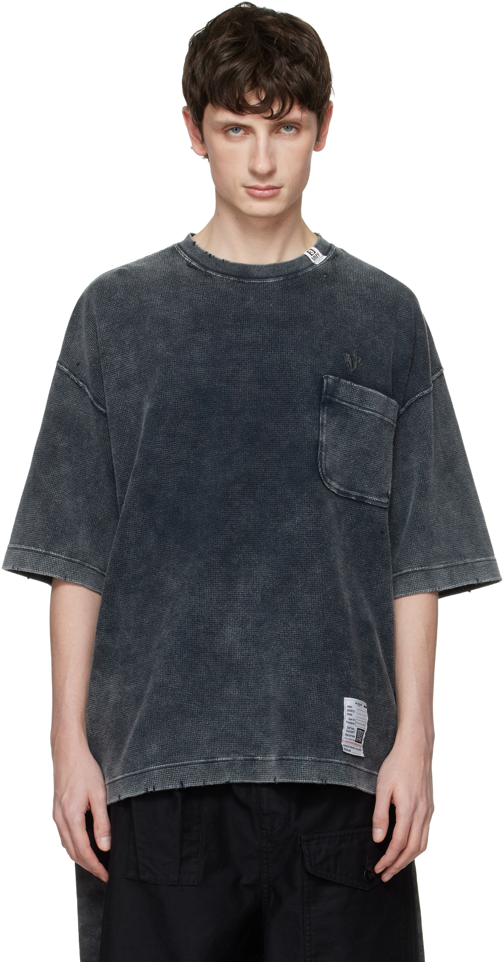 Maison MIHARA YASUHIRO ブリーチドサーマルTシャツ 46 Maison MIHARA YASUHIRO: ブラック Bleached サーマルTシャツ | SSENSE