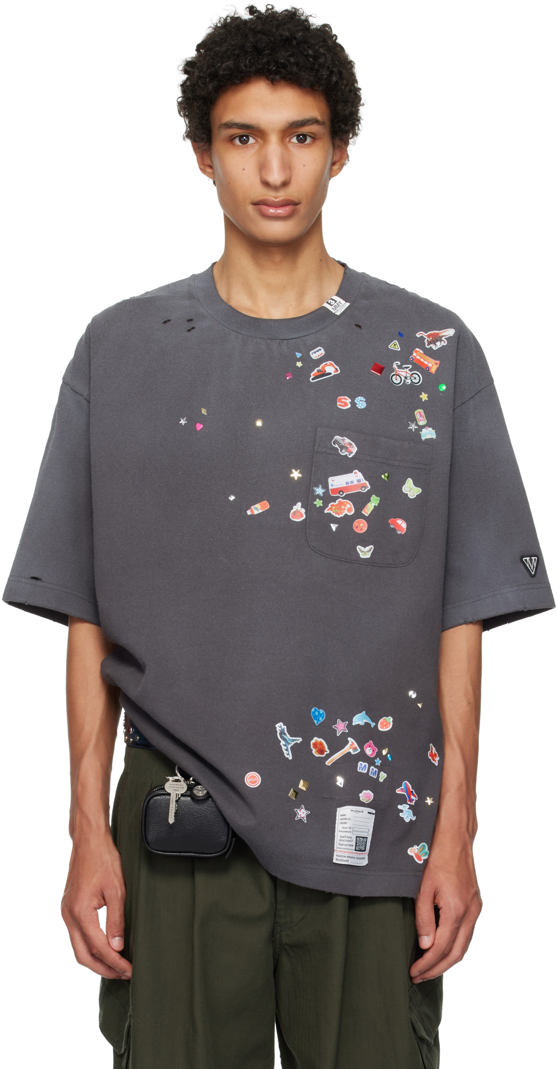 MIHARAYASUHIRO Kids Sticker Printed Tシャツ Maison MIHARA YASUHIRO: Gray Kids Sticker Printed T-shirt | SSENSE