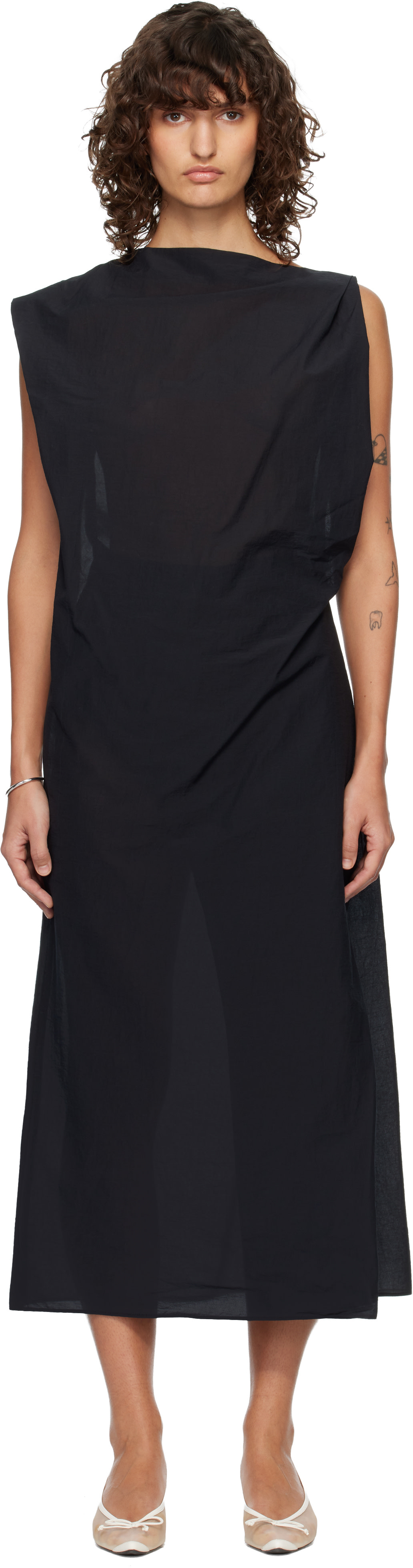 JACQUEMUS: Black 'The Drap' Midi Dress | SSENSE