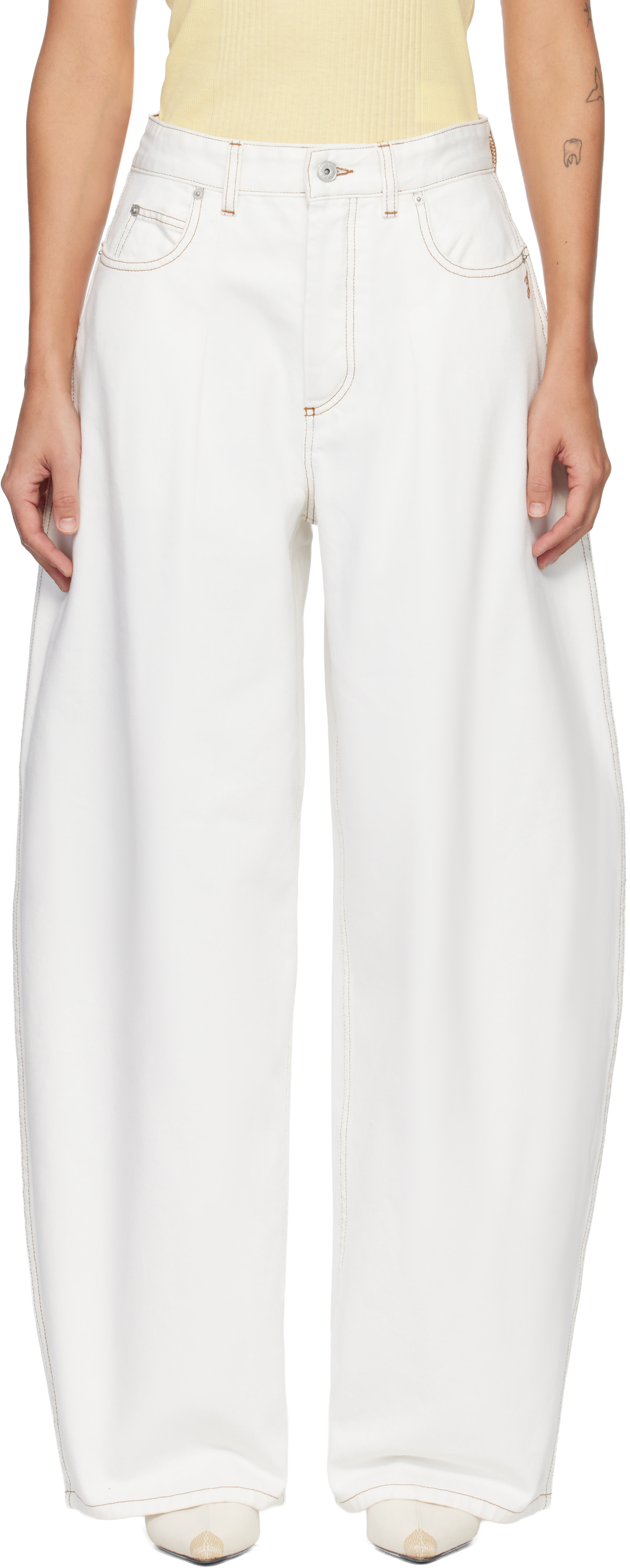 JACQUEMUS: Off-White 'The Ovalo de-Nîmes denim' Jeans | SSENSE