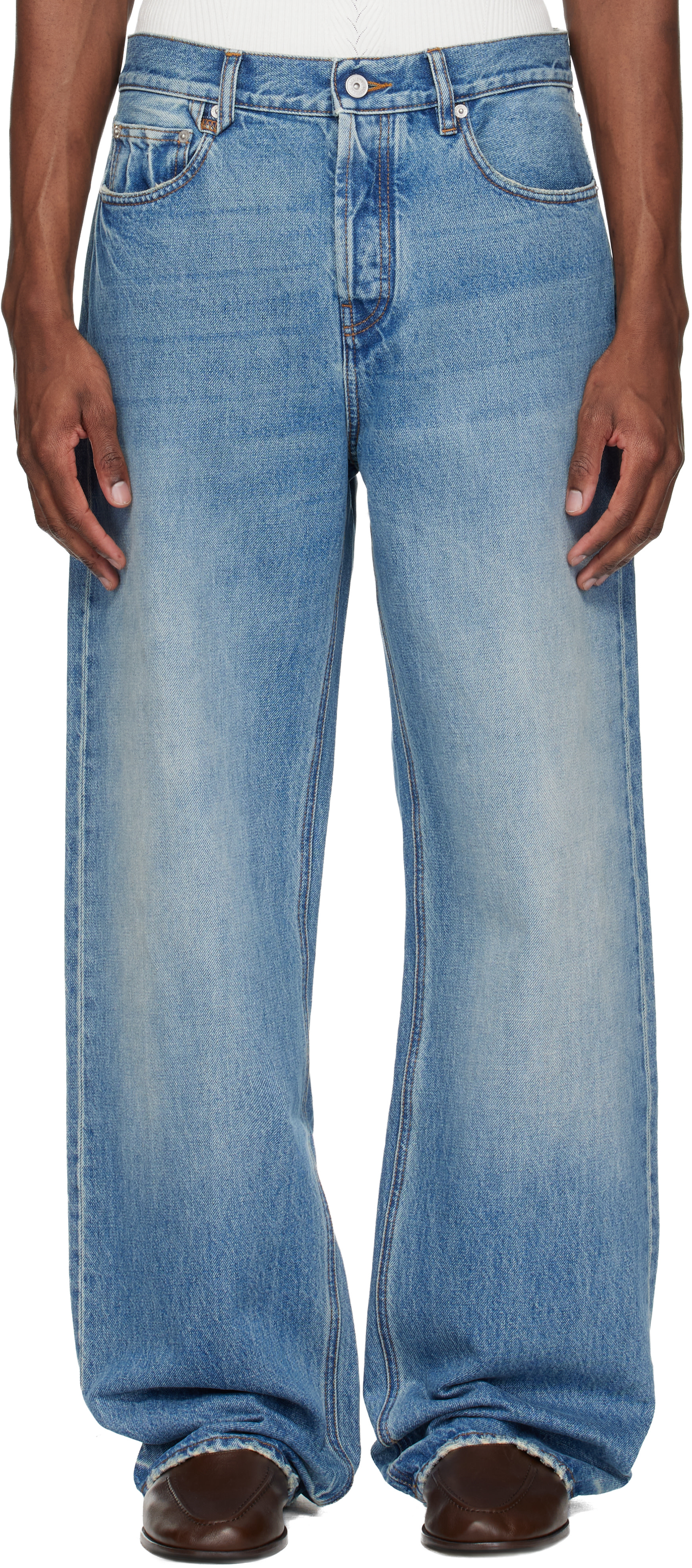 デニム/ジーンズ Jacquemus 24ss les classiques wide jeans JACQUEMUS: Blue 'The straight de-Nîmes denim' Jeans | SSENSE